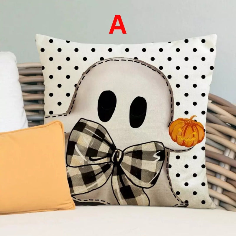 45X45cm Throw Pillow Cover Autumn Halloween Pumpkin Polka Dot Linen Pillow Cover