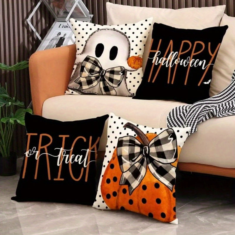 45X45cm Throw Pillow Cover Autumn Halloween Pumpkin Polka Dot Linen Pillow Cover