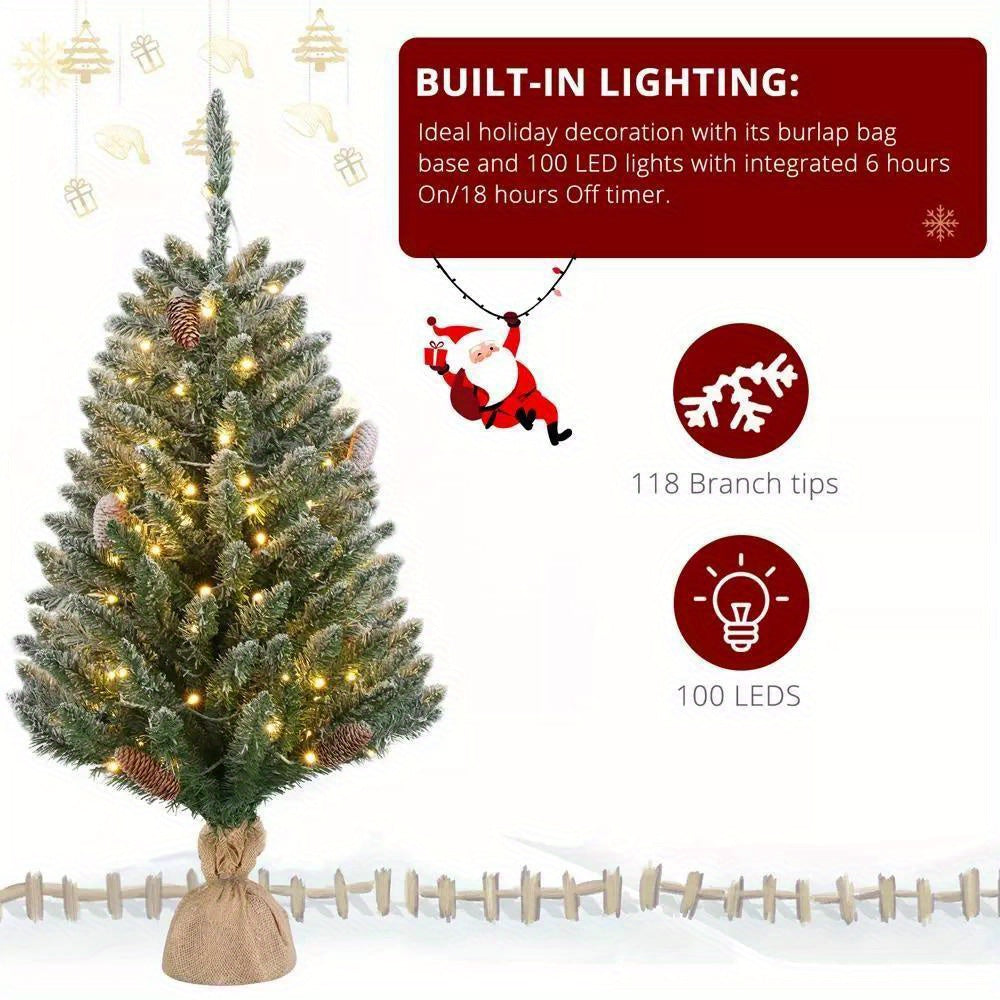 3 Feet Pre-Lit Artificial Christmas Tree with 100 LED Lights - Holiday Xmas Decor