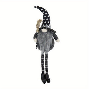 6.3x4.3x25Inches Fabric Sitting Black Gnome With Broomstick & Soft Legs, for Halloween Decor