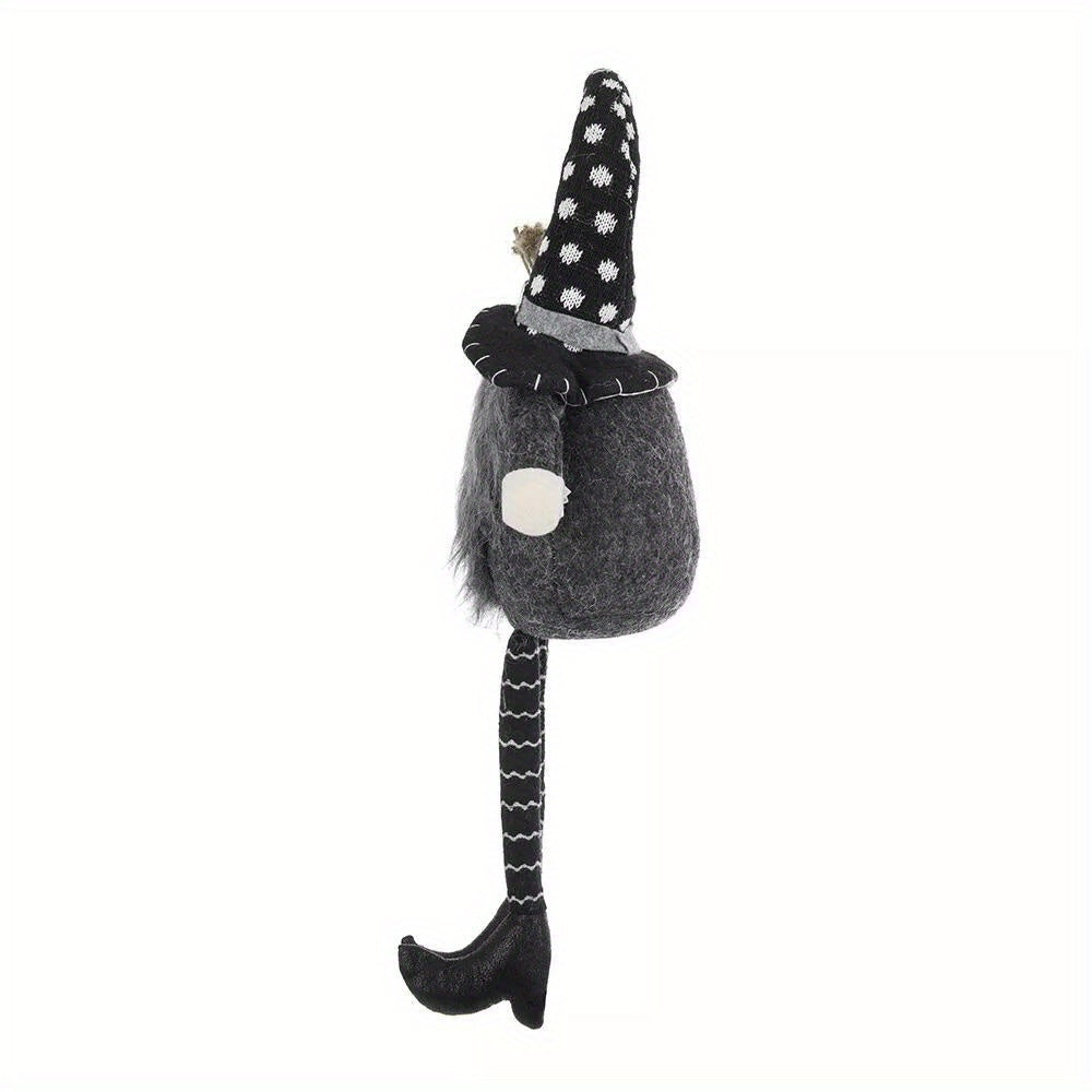 6.3x4.3x25Inches Fabric Sitting Black Gnome With Broomstick & Soft Legs, for Halloween Decor