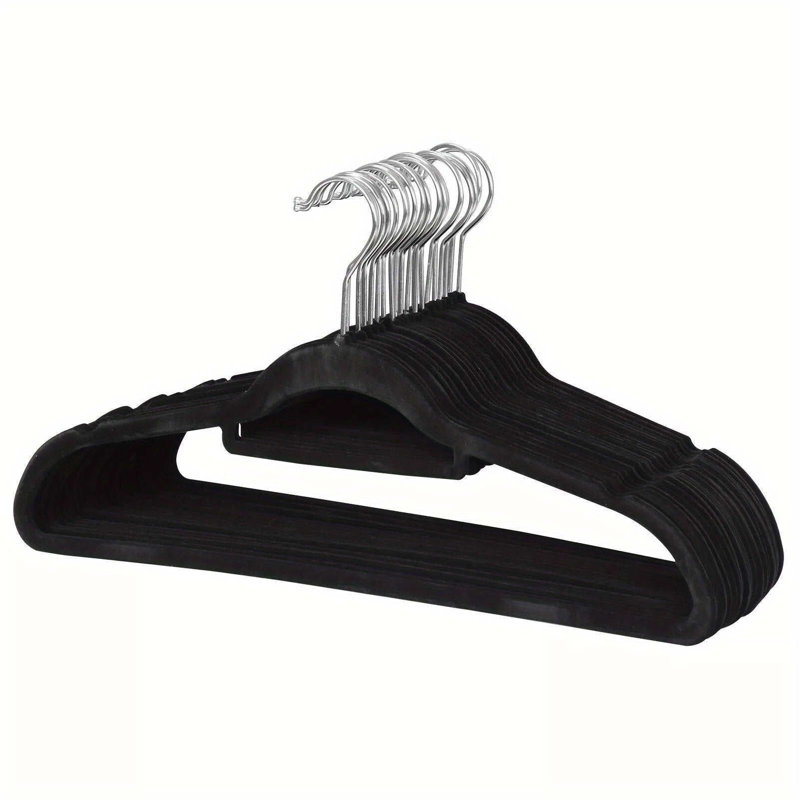 100PCS Black Velvet Non-Slip Clothes Hangers - Premium 360° Swivel Hook