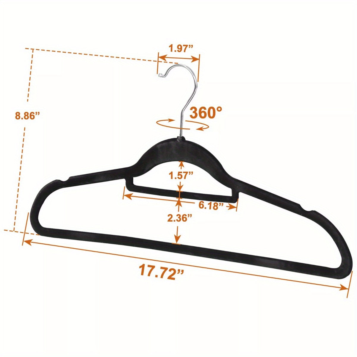 100PCS Black Velvet Non-Slip Clothes Hangers - Premium 360° Swivel Hook