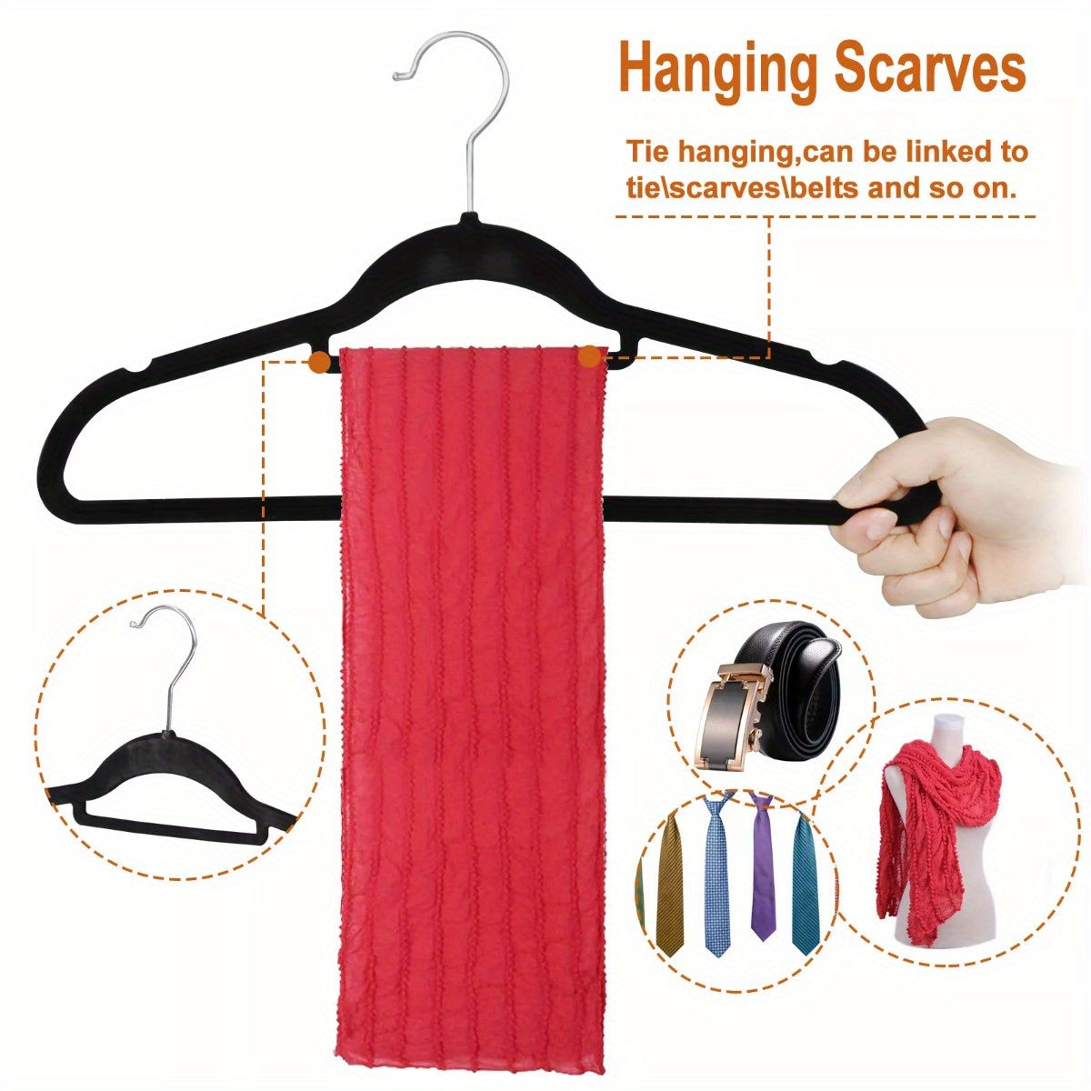 100PCS Black Velvet Non-Slip Clothes Hangers - Premium 360° Swivel Hook