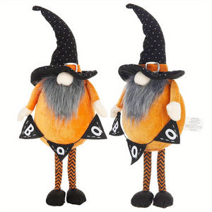 Set of 2, 6.3x4.3x16Inches Fabric Standing Orange Gnome W/Black Gnome & Holding Banner, for Halloween Decor