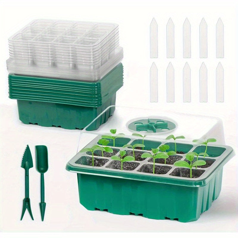 Seeding SET Seed Starter Trays & Heated MAT Humidity Adjustable Kit W/ Dome Tool