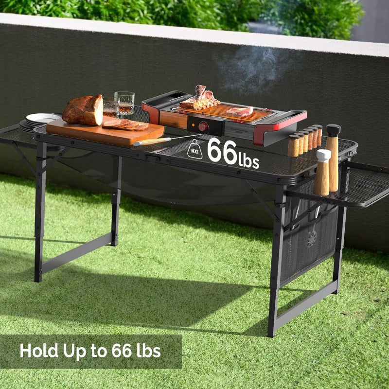 4.7 ft Portable Folding Grill Table, Outdoor Foldable Camping Table Easy to Carry