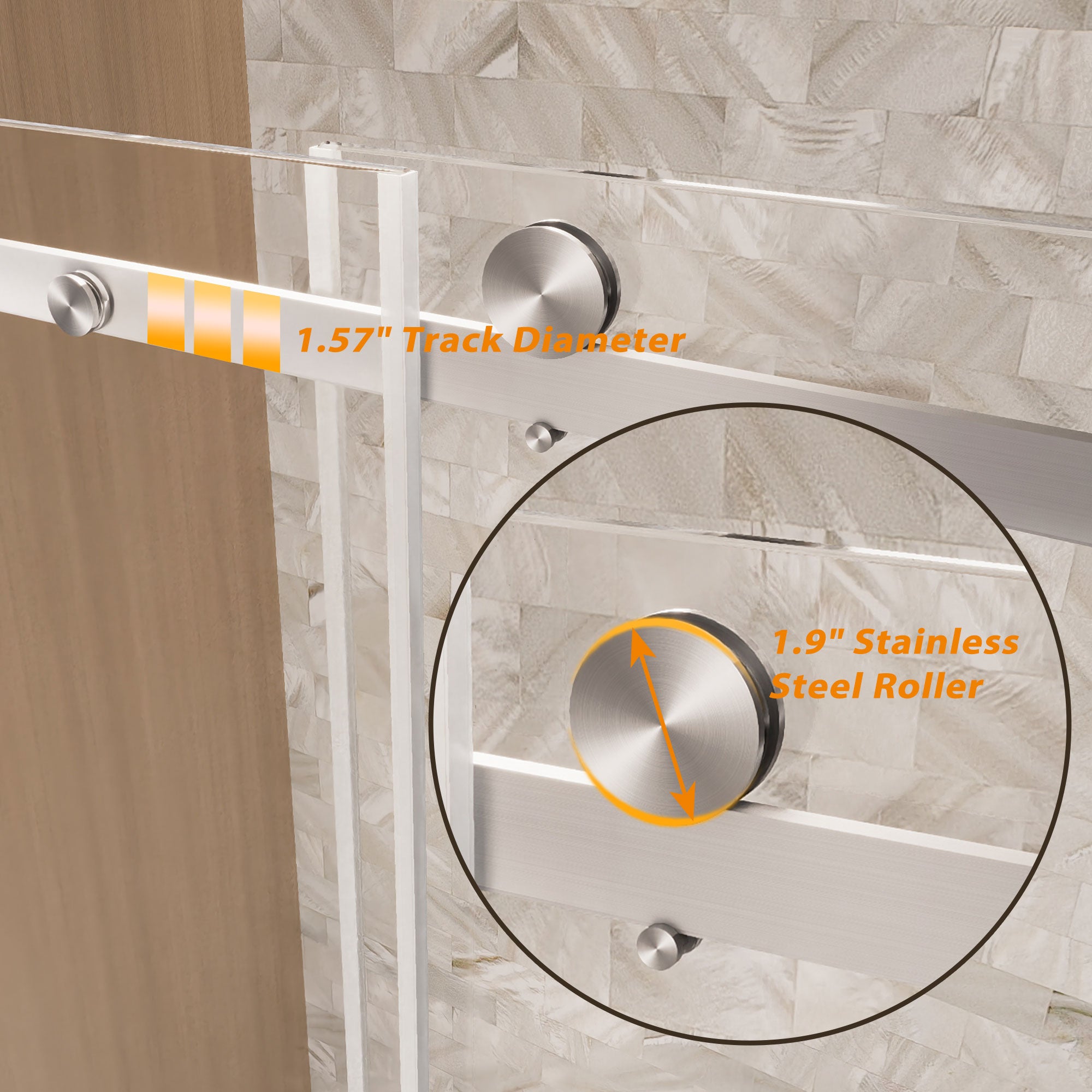 48 x 76 in Frameless Single Sliding Square-Tube Shower Door - 48 x 76 in / Brushed Nickel / Square Tube view 4