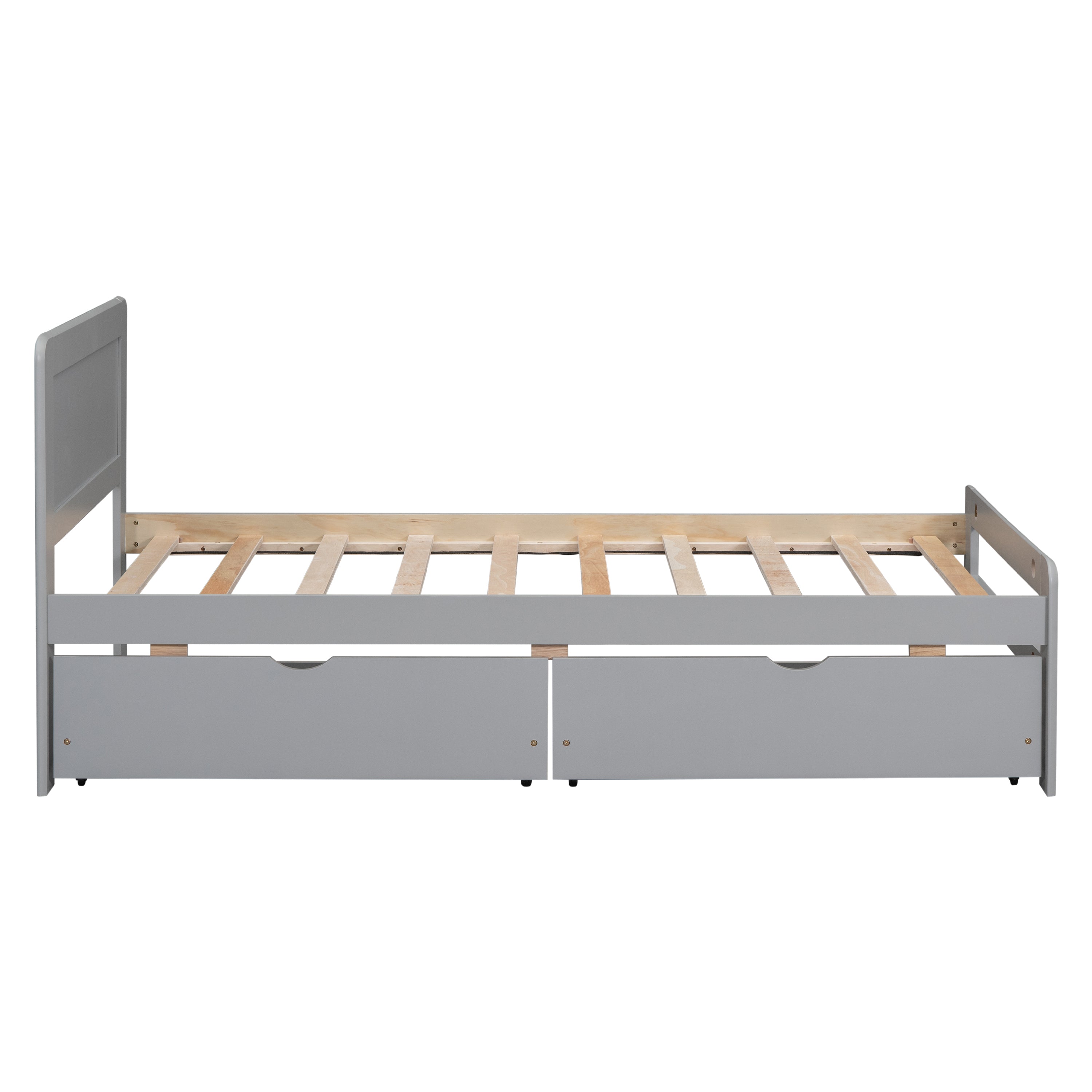 Modern Design Twin Size Platform Bed Frame with 2 Drawers for Grey Color