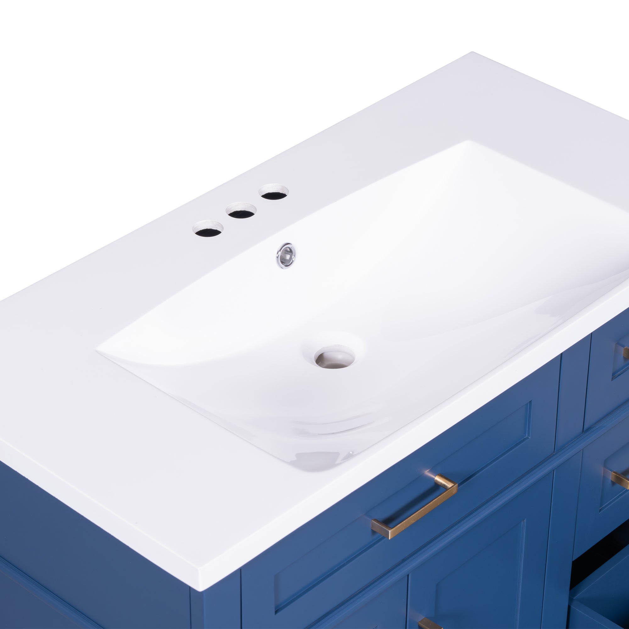 36-inch Bathroom Vanity with Resin Sink, Modern Bathroom Cabinet in Blue, Featuring Two Soft Close Doors and Four Drawers