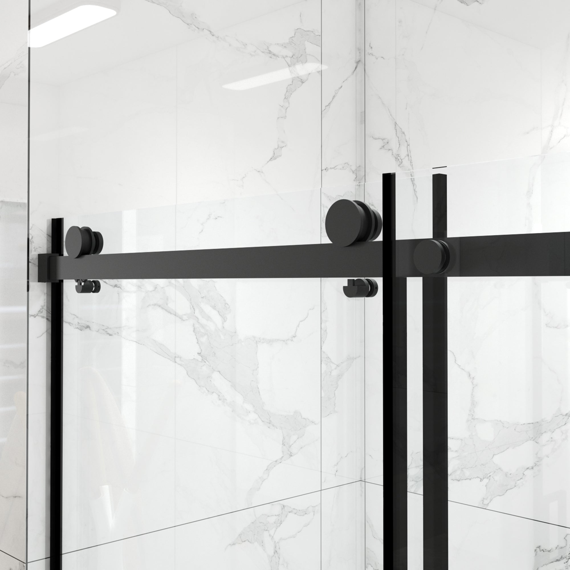 56"-60"W x 70"H Frameless Shower Door, Sliding Shower Door, with Premium 5/16"(8mm) Thick Tempered Glass Shower Enclosure,Double Side Easy Clean Coat,Matte Black Finished With Buffer