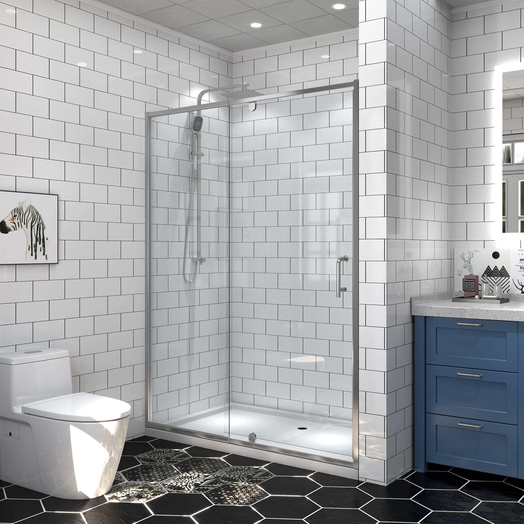 54 x 71 in Pivot Glass Shower Door - 54 x 71 in / Chrome view 1