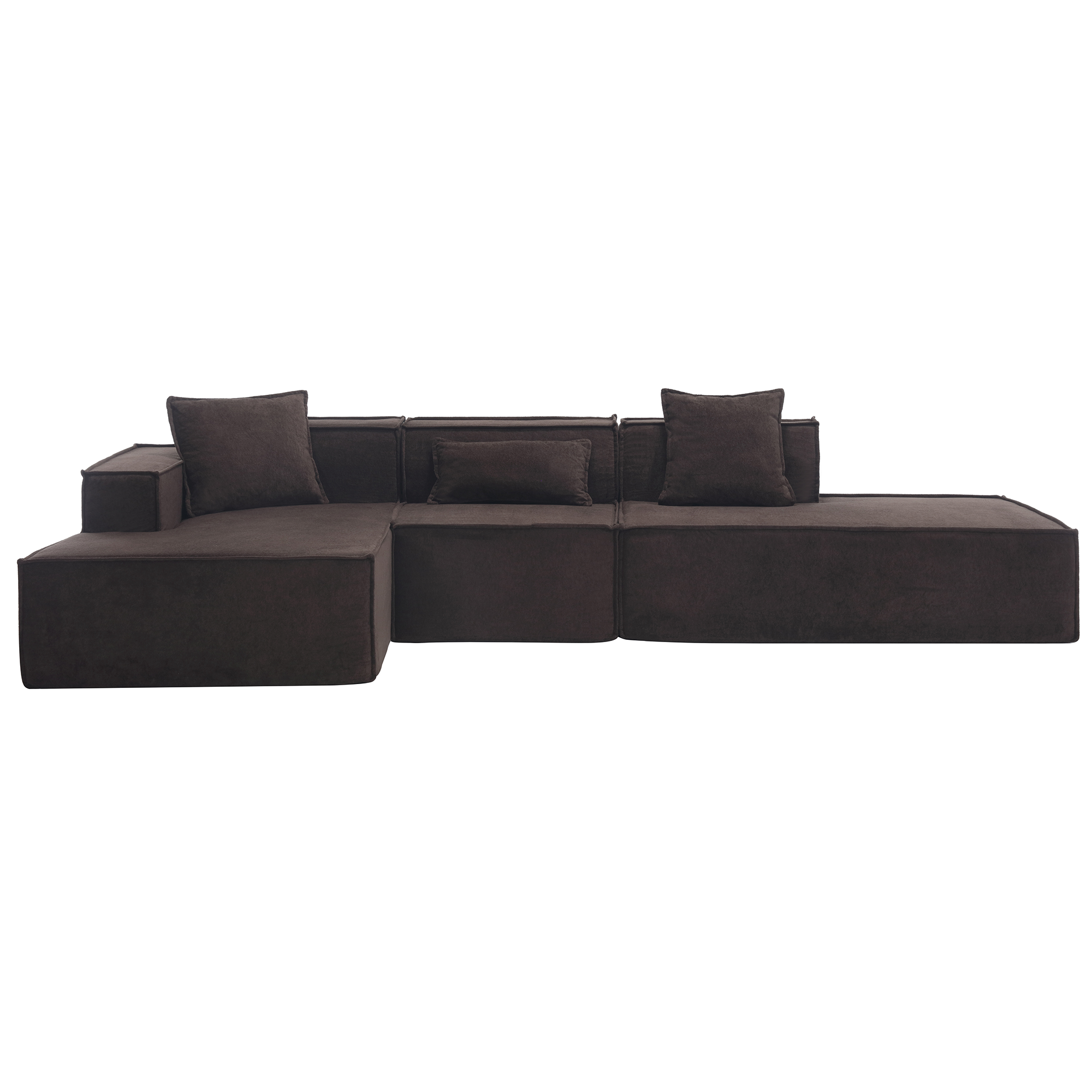 [VIDEO PROVIDED] Modular combination living room sofa set, modern minimalist sofa, free installation sofa, L-shaped, Italian minimalist tofu block sofa, Left-Hand Facing,Terrycloth fabric,Dark brown