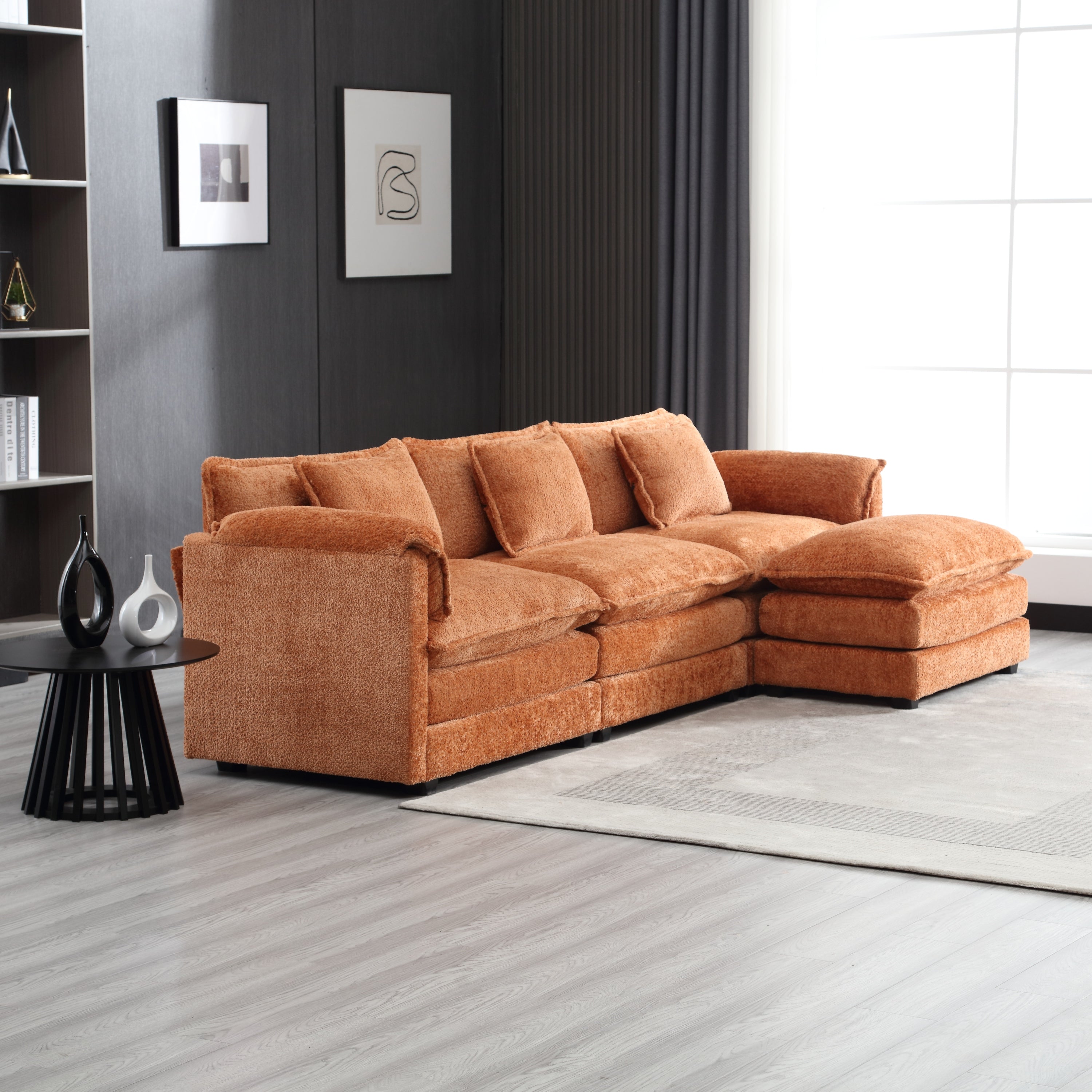 Modern Large boucle Fabric L-Shape Sectional Chenille fabric, movable pedals, detachable armrests, oversized three-seat Sofa