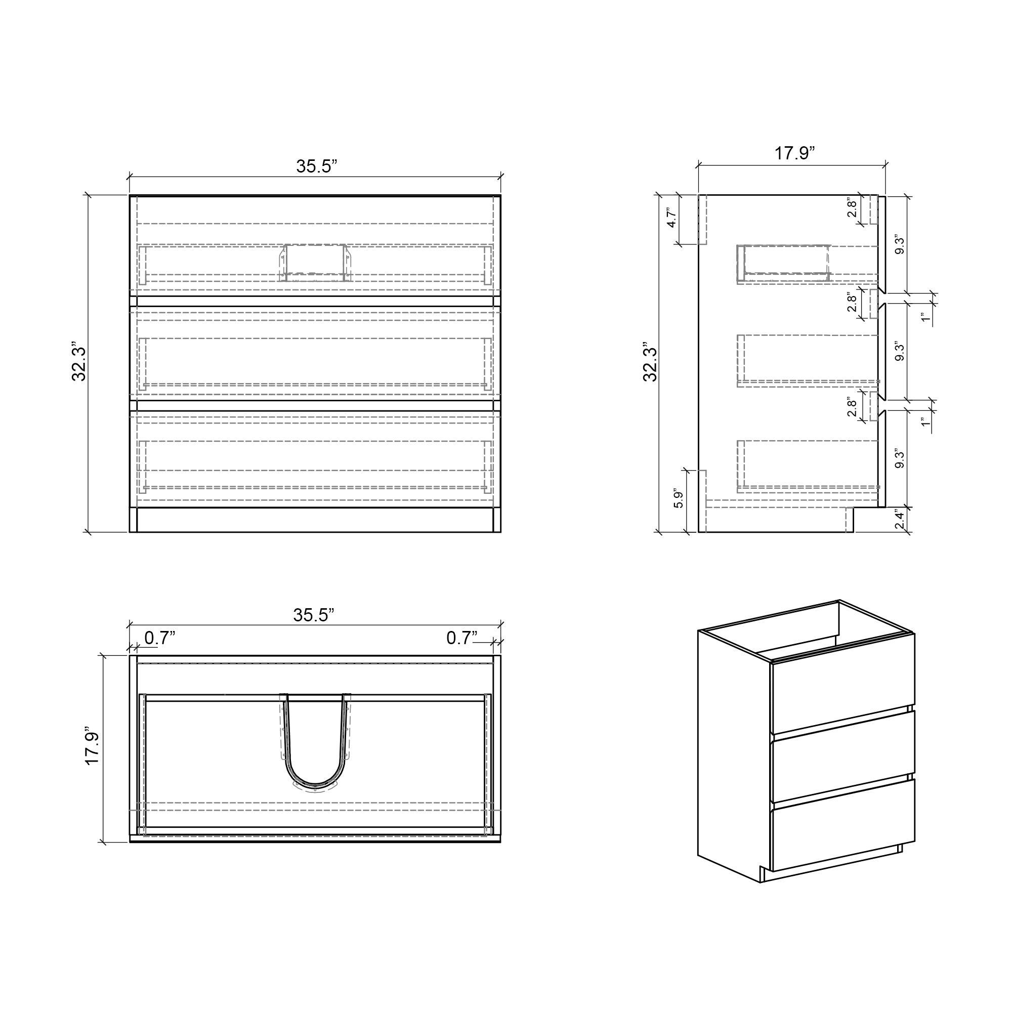 Alice 36" Gray Bathroom Vanity with Sink, Large Storage Freestanding Bathroom Vanity for Modern Bathroom, One-Piece White Sink Basin without Drain and Faucet, Pre-assembled