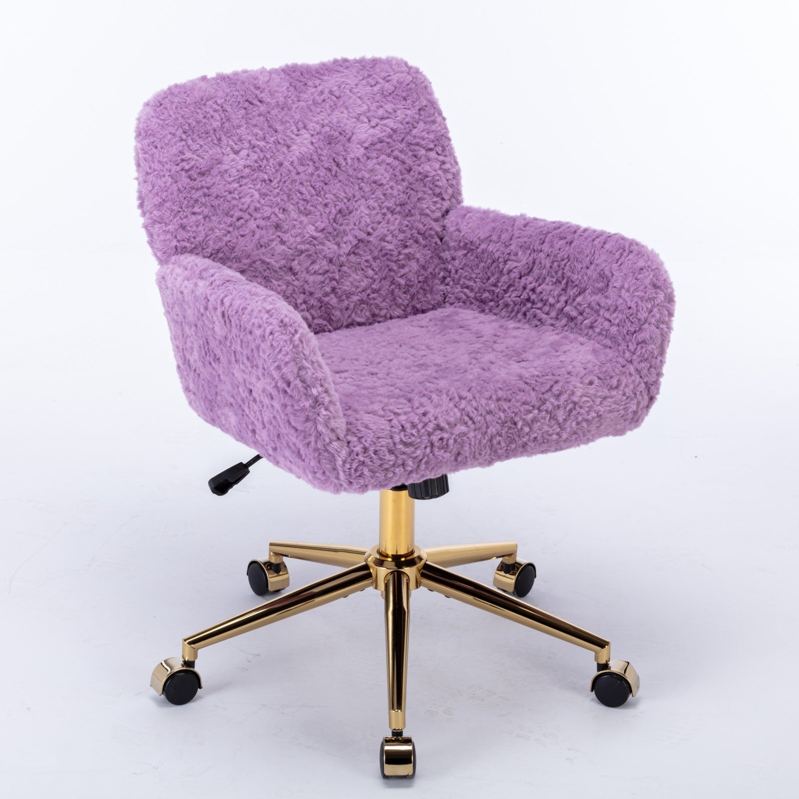 A&A Furniture Office Chair,Artificial rabbit hair Home Office Chair with Golden Metal Base,Adjustable Desk Chair Swivel Office Chair,Vanity Chair(Violet)