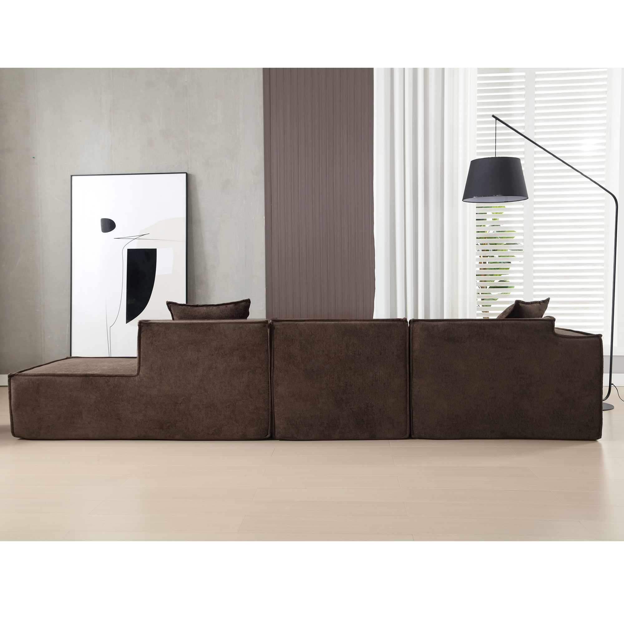 [VIDEO PROVIDED] Modular combination living room sofa set, modern minimalist sofa, free installation sofa, L-shaped, Italian minimalist tofu block sofa, Left-Hand Facing,Terrycloth fabric,Dark brown