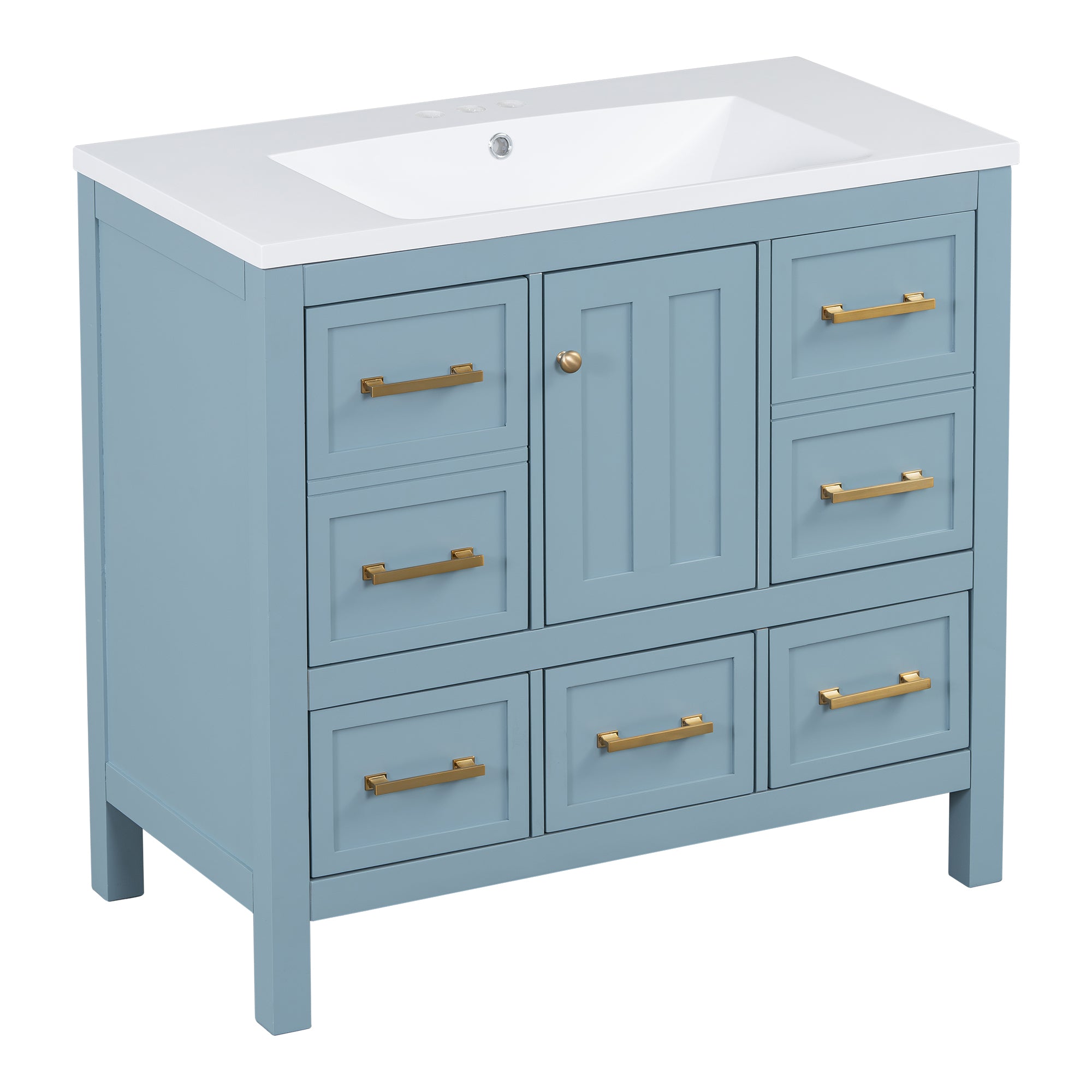 36'' Bathroom Vanity with Resin Sink Combo, Solid Wood Frame Bathroom Storage Cabinet, Freestanding Vanity Set with 5 Drawers& Soft Closing Doors (Same as N710S136002M)