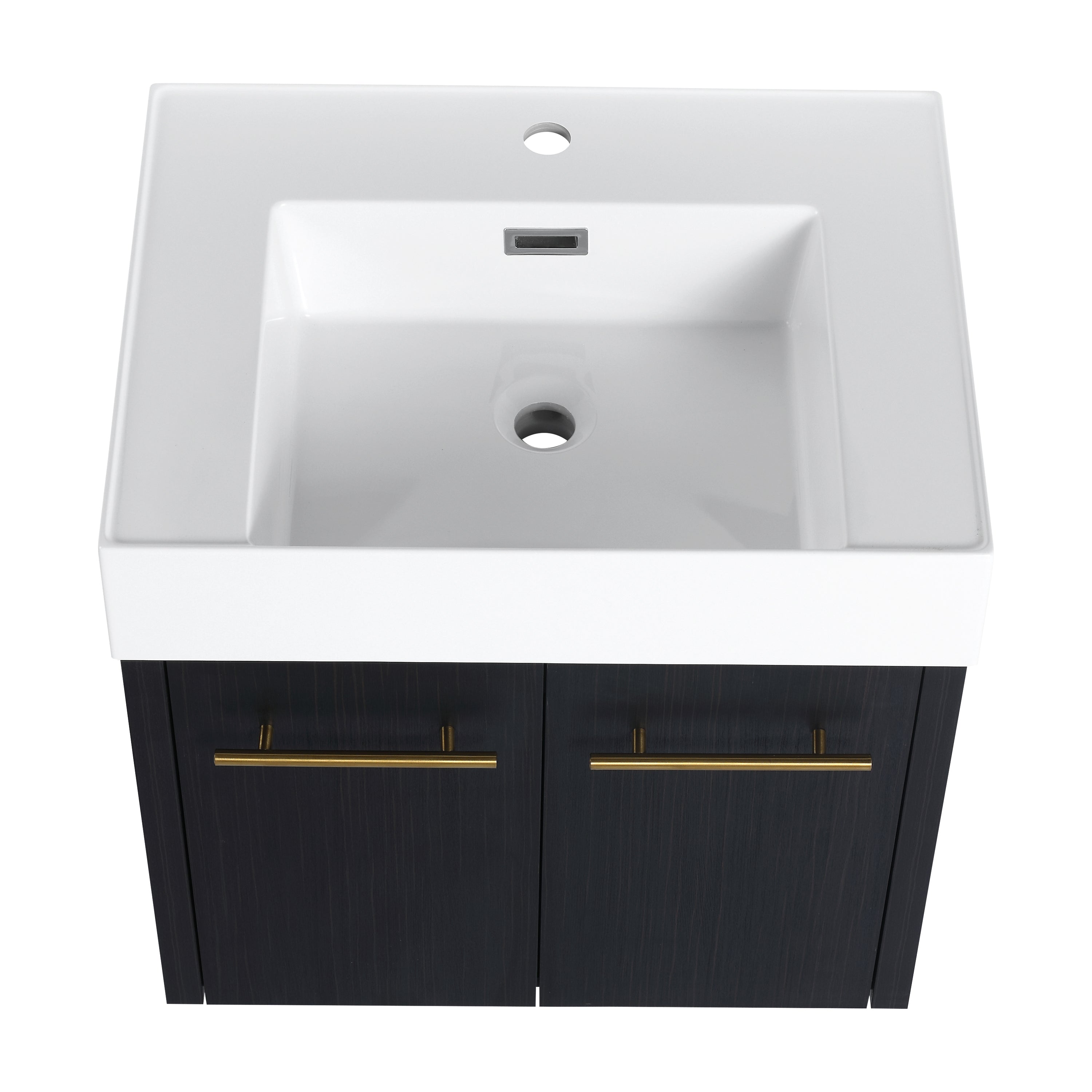 24 Inch Wall-Mounted Bathroom Vanity with Sink, Thick Edged Resin Basin, KD-Package