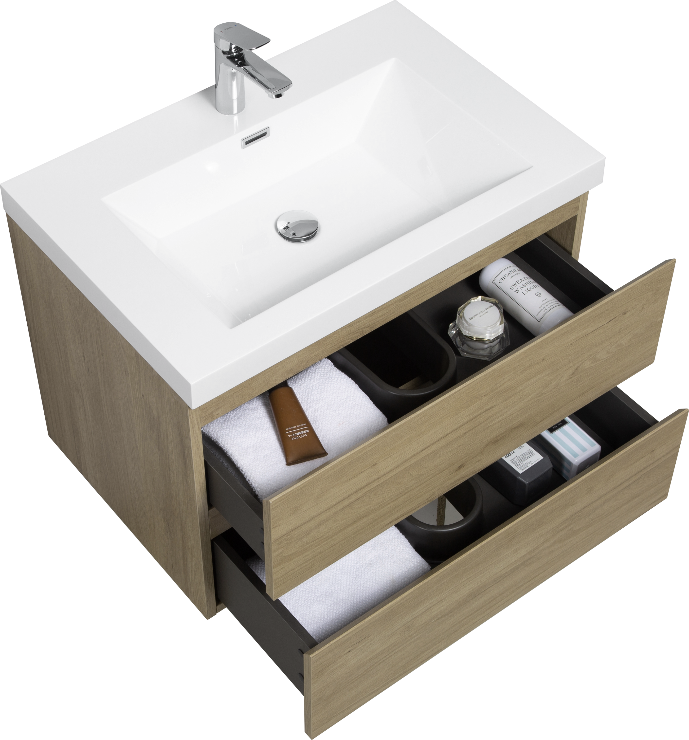 30" Floating Bathroom Vanity with Sink, Modern Wall-Mounted Bathroom Storage Vanity Cabinet with Resin Top Basin and Soft Close Drawers, Natural Oak 24V11-30NO