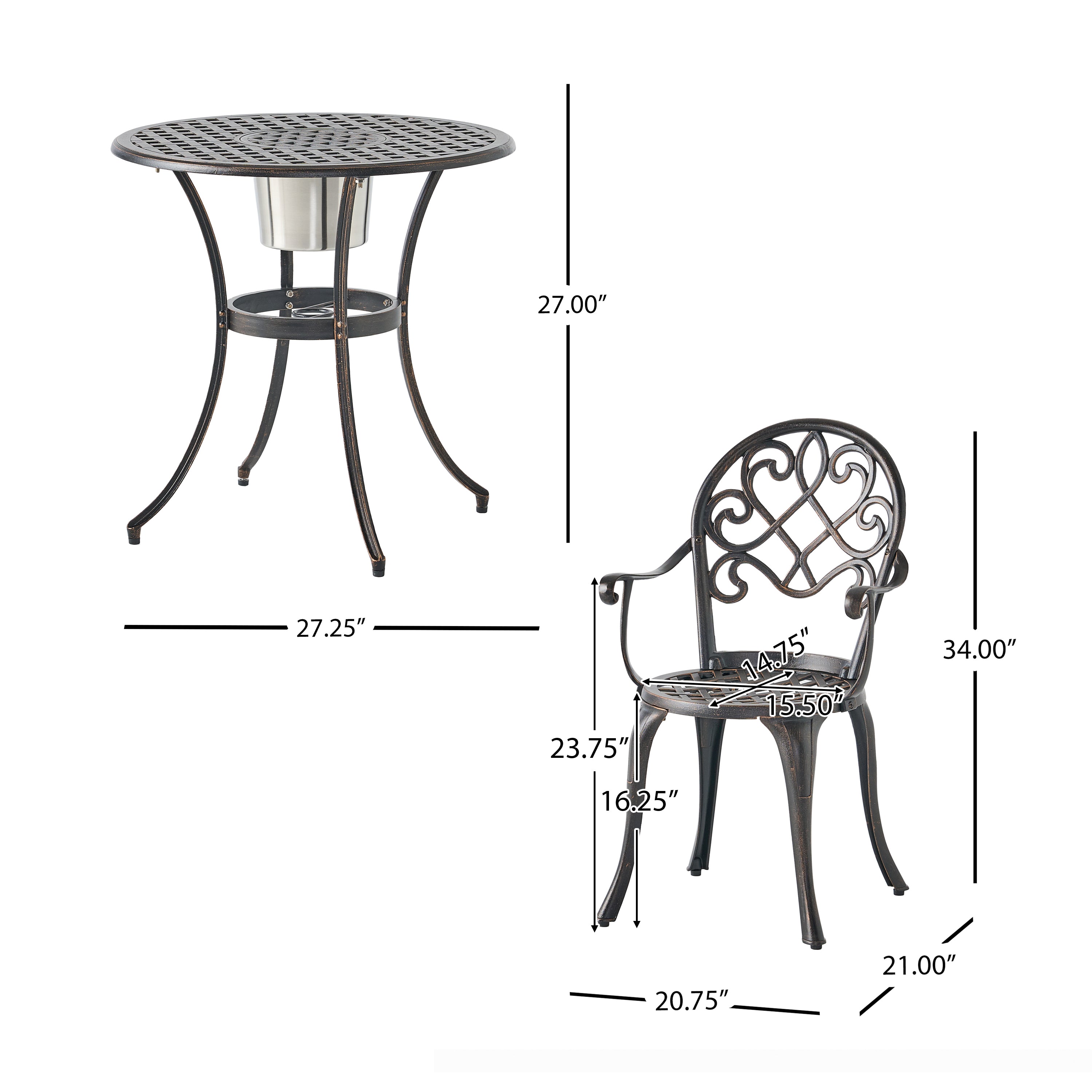 CAMDEN 3PC CAST BISTRO SET W ICE BUCKET