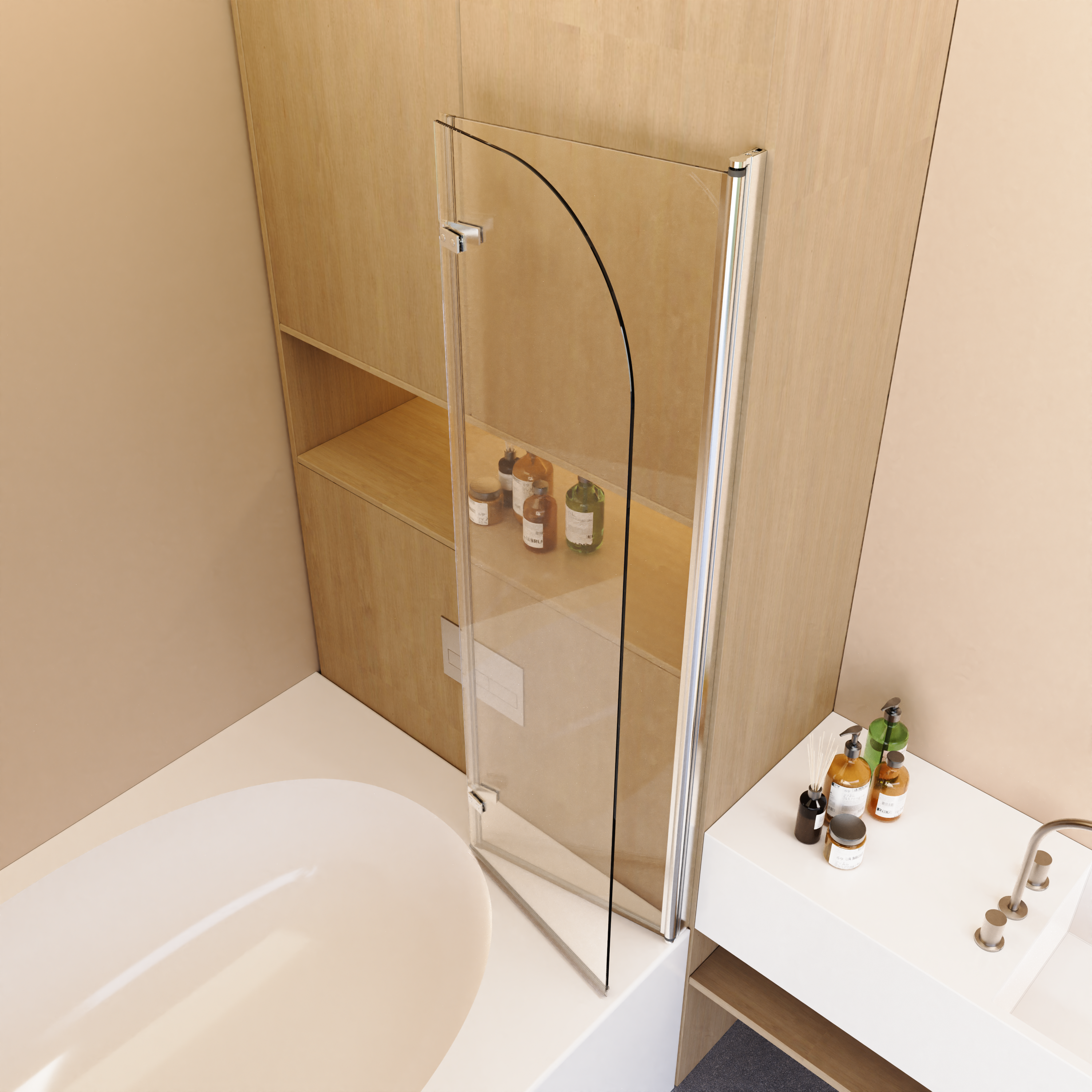 34" W x 58" H Frameless Folding Pivot Bathtub Door, 1/4" (6mm) Thick SGCC Clear Tempered Glass