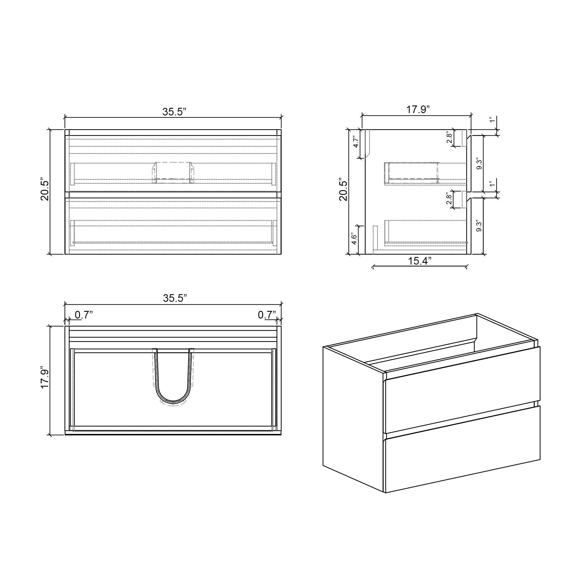 Alice 36" Gray Bathroom Vanity with Sink, Large Storage Wall Mounted Floating Bathroom Vanity for Modern Bathroom, One-Piece Black Sink Basin without Drain and Faucet, Pre-assembled