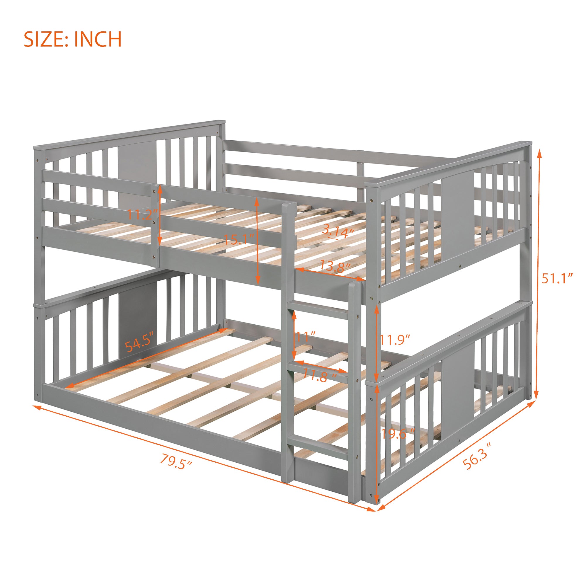 Full Over Full Bunk Bed with Ladder, Gray (Old SKU :LP000207AAE)