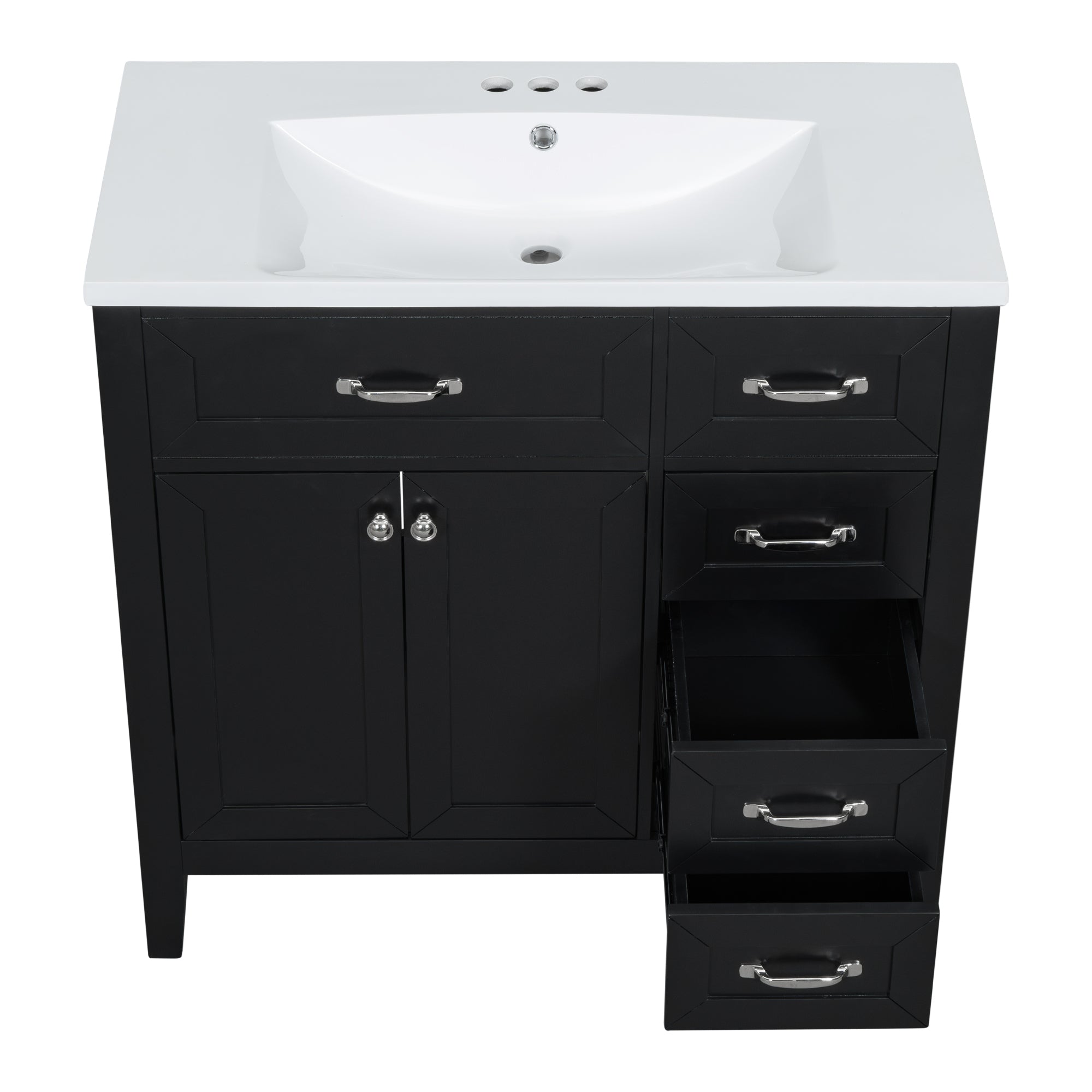 36" Bathroom Vanity with Sink Combo, Black Bathroom Cabinet with Drawers, Solid Frame and MDF Board (Old Sku:JL000007AAB)