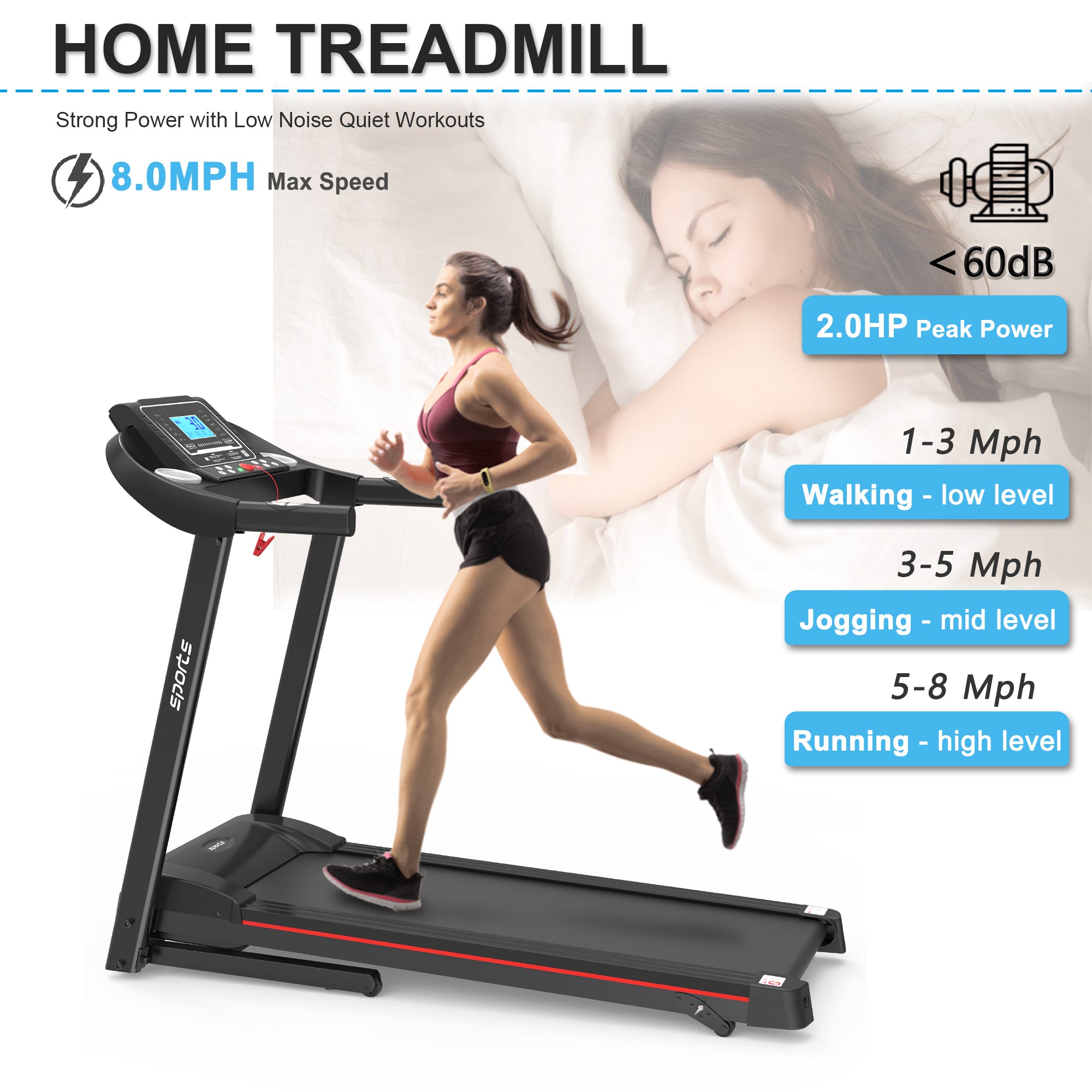 Fitshow App Home Foldable Treadmill with Incline, Folding Treadmill for Home Workout, Electric Walking Running Treadmill Machine 5" LCD Screen 250 LB Capacity Bluetooth Music