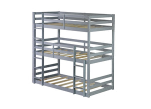 Gray solid wood triple twin bunk bed