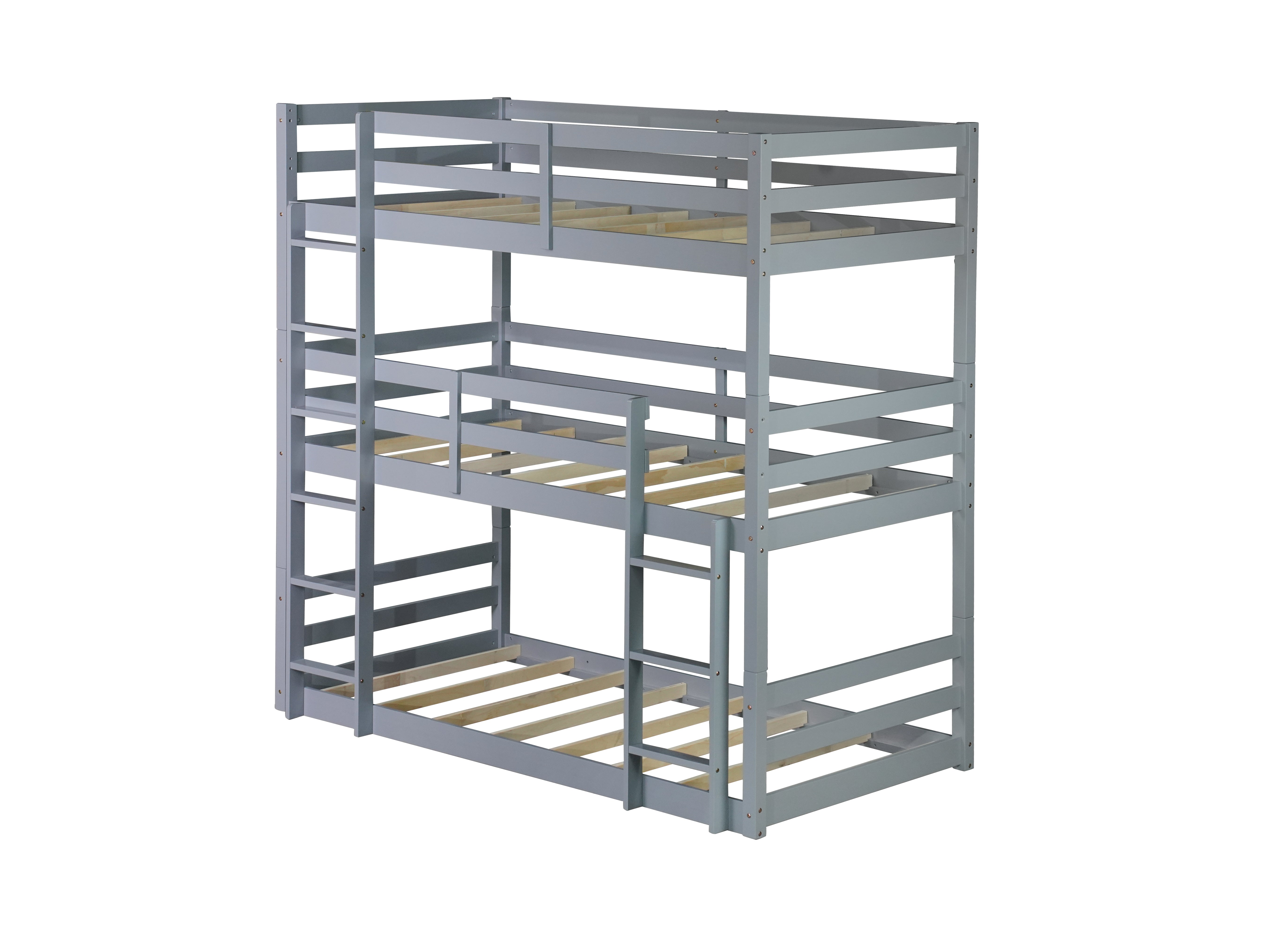 Gray solid wood triple twin bunk bed