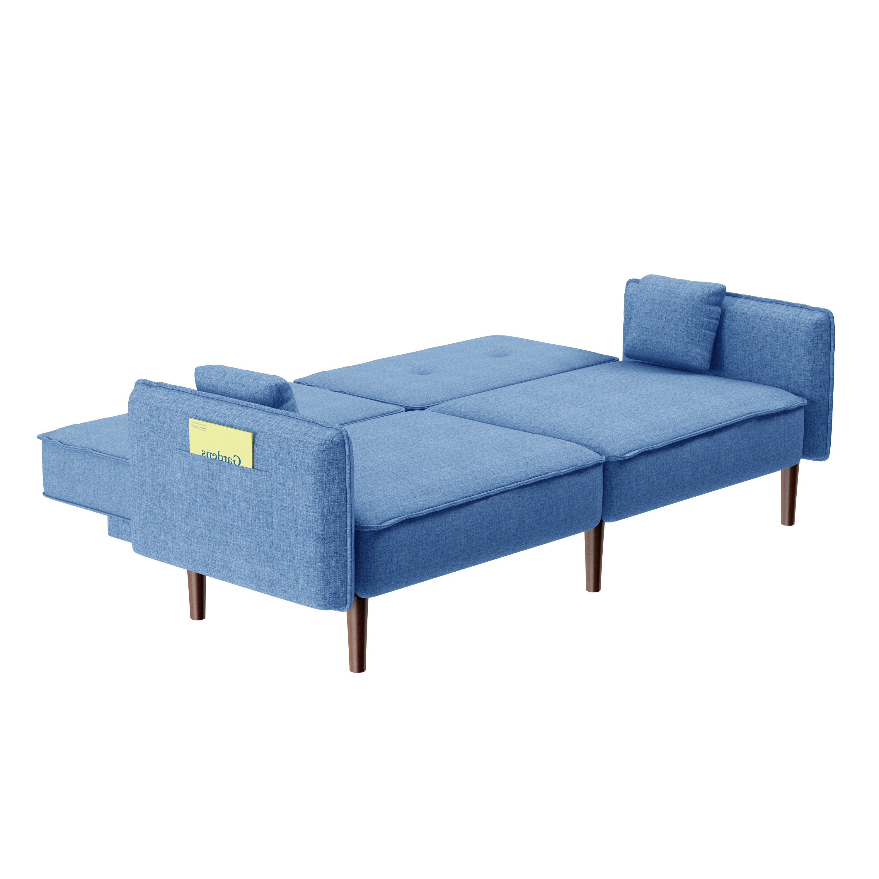 Living Room Bed Room Leisure Futon Sofa bed in Blue Fabric with Solid Wood Leg