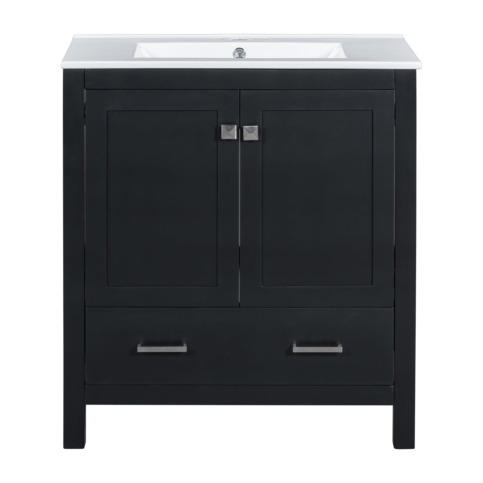 30" Black Bathroom Vanity with Single Sink, Combo Cabinet Undermount Sink, Bathroom Storage Cabinet with 2 Doors and a Drawer, Soft Closing, Multifunctional Storage, Solid Wood Frame