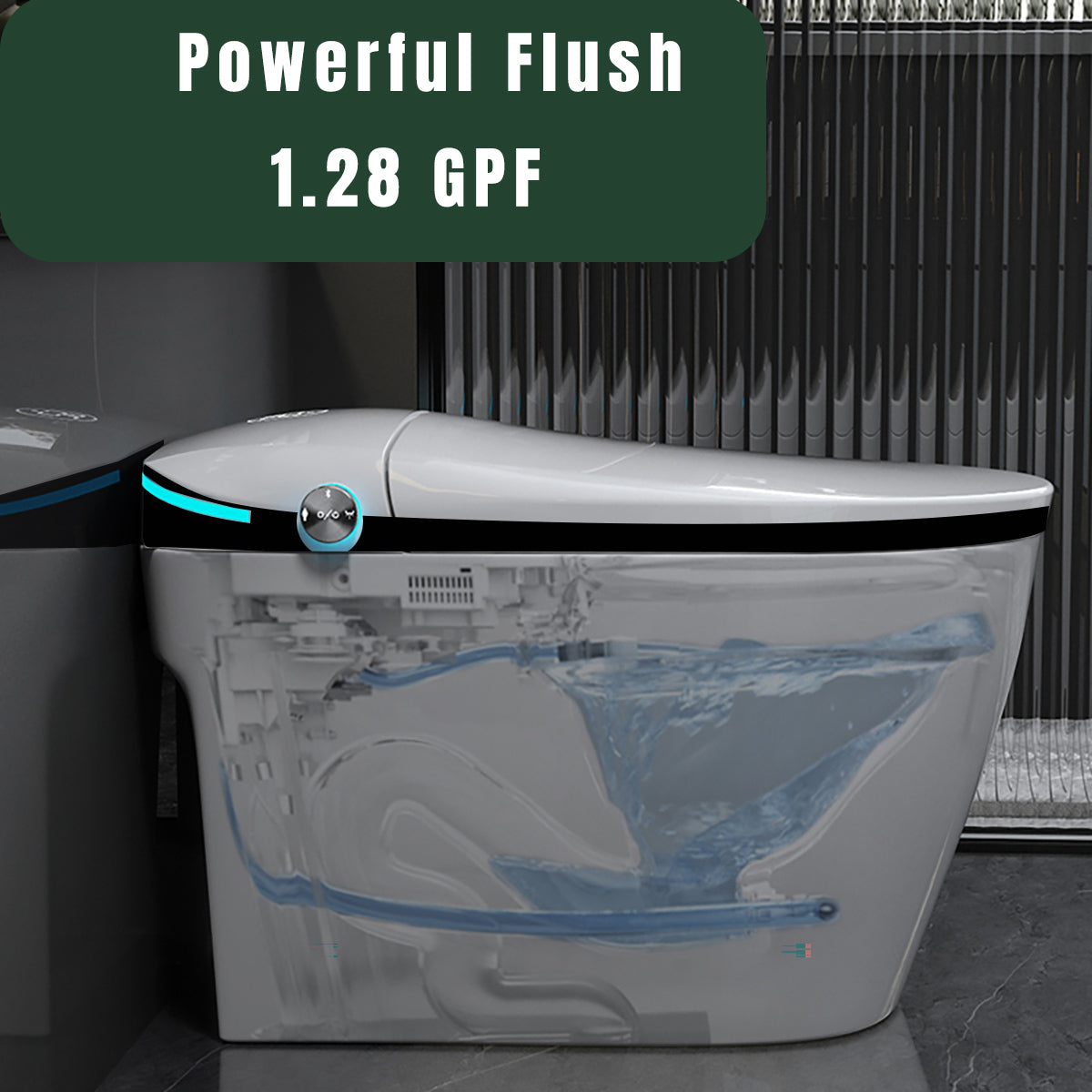 Luxury Smart Toilet with Bidet Seat Built-in, Intelligent Toilet Auto Open/Close Seat, Foot Sensor, LED Display,Night Light, Warm Water & Dryer,White