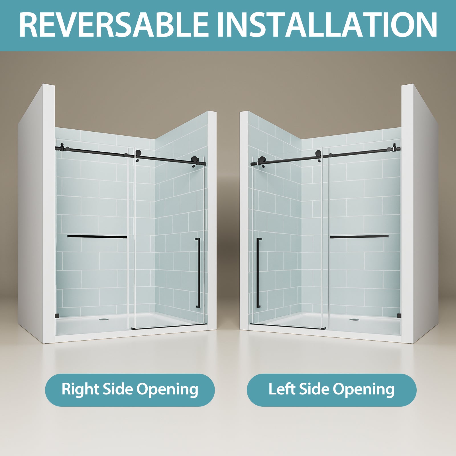 56-60 x 78 in Frameless Single Sliding Shower Door - 56-60 x 78 in / Matte Black view 4