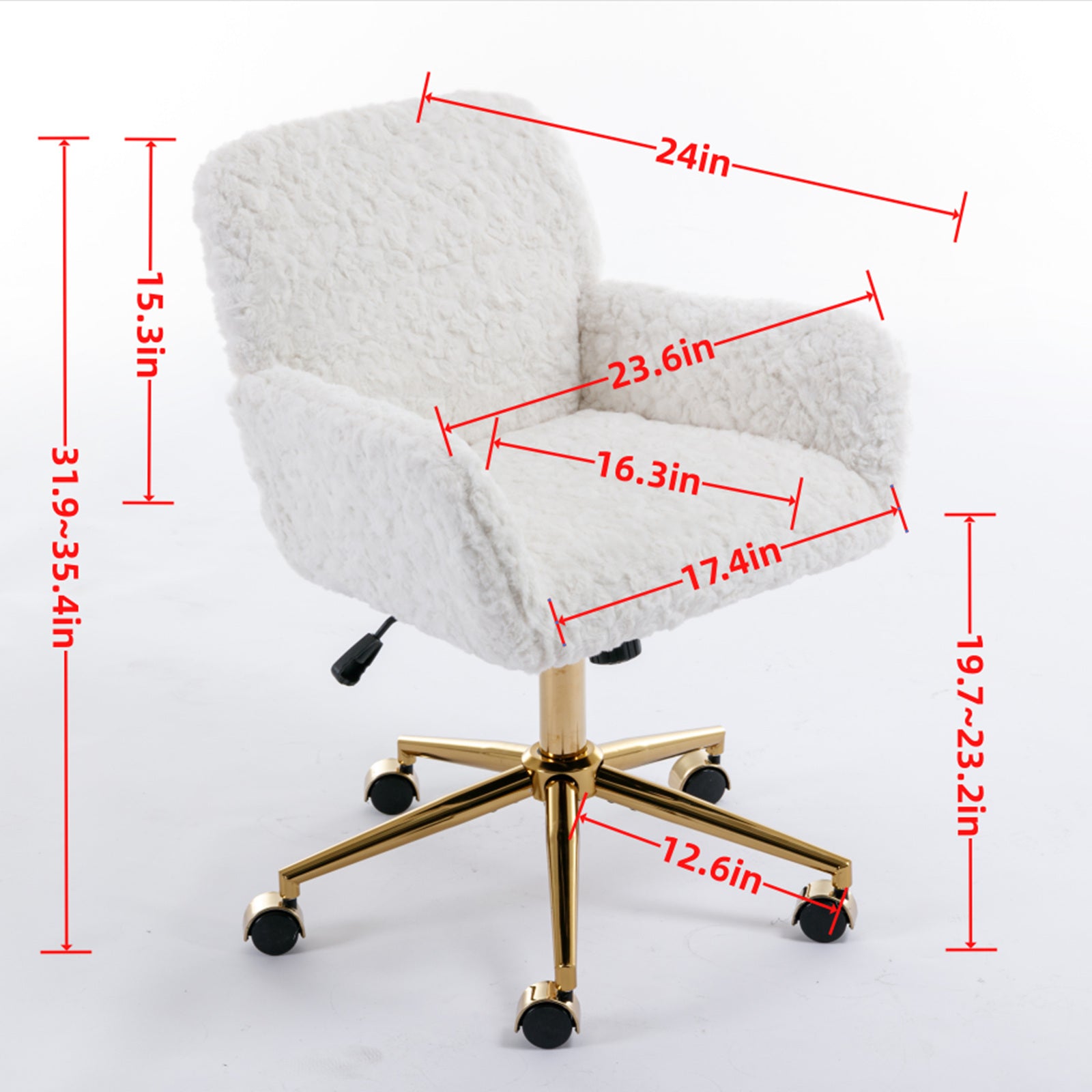 A&A Furniture Office Chair,Artificial rabbit hair Home Office Chair with Golden Metal Base,Adjustable Desk Chair Swivel Office Chair,Vanity Chair(Gray)