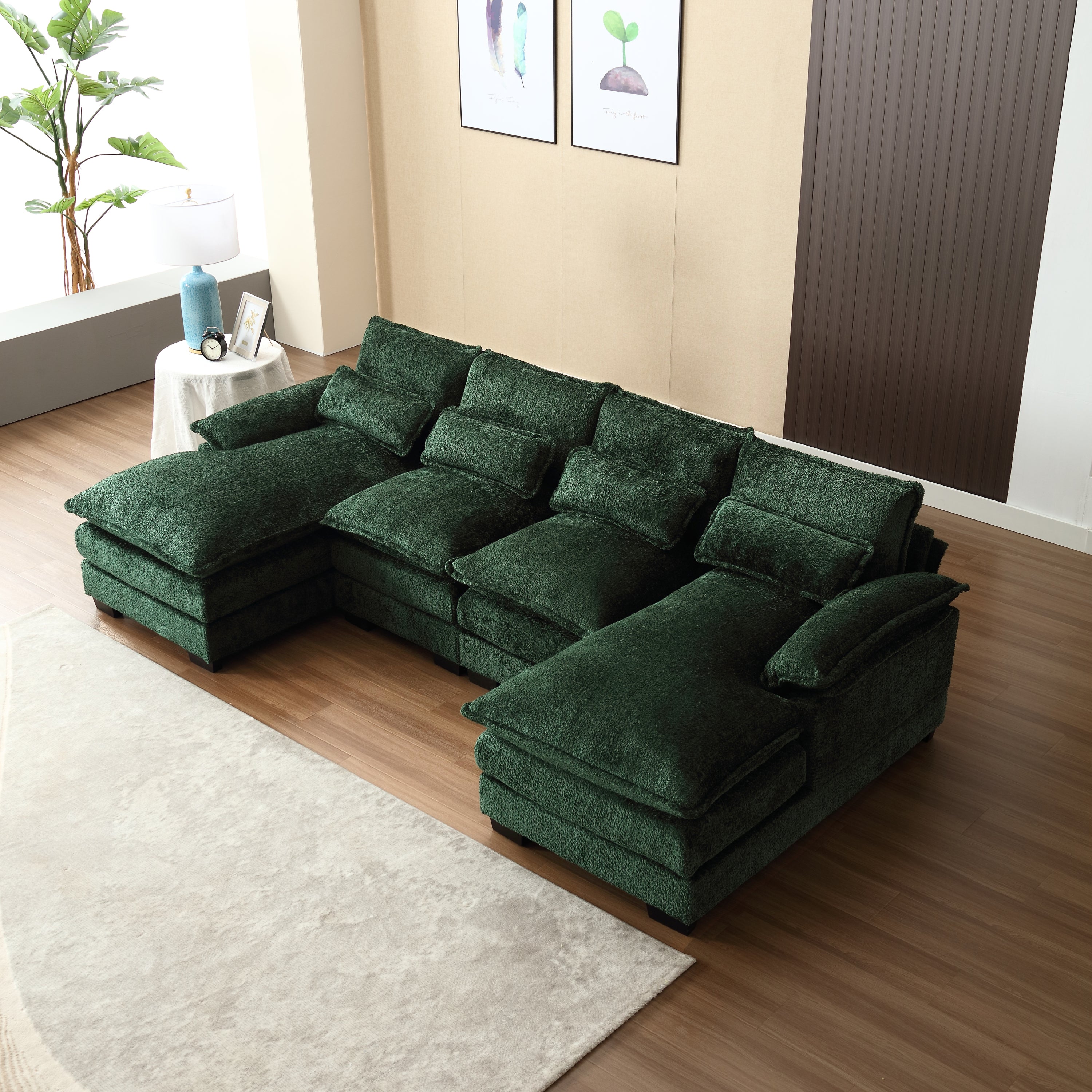 UNITED WE WIN Modern Large chenille Fabric U-Shape Sectional Sofa,strong support for up to 500 pounds, filled with high-quality high-density sponge and high-quality memory foam