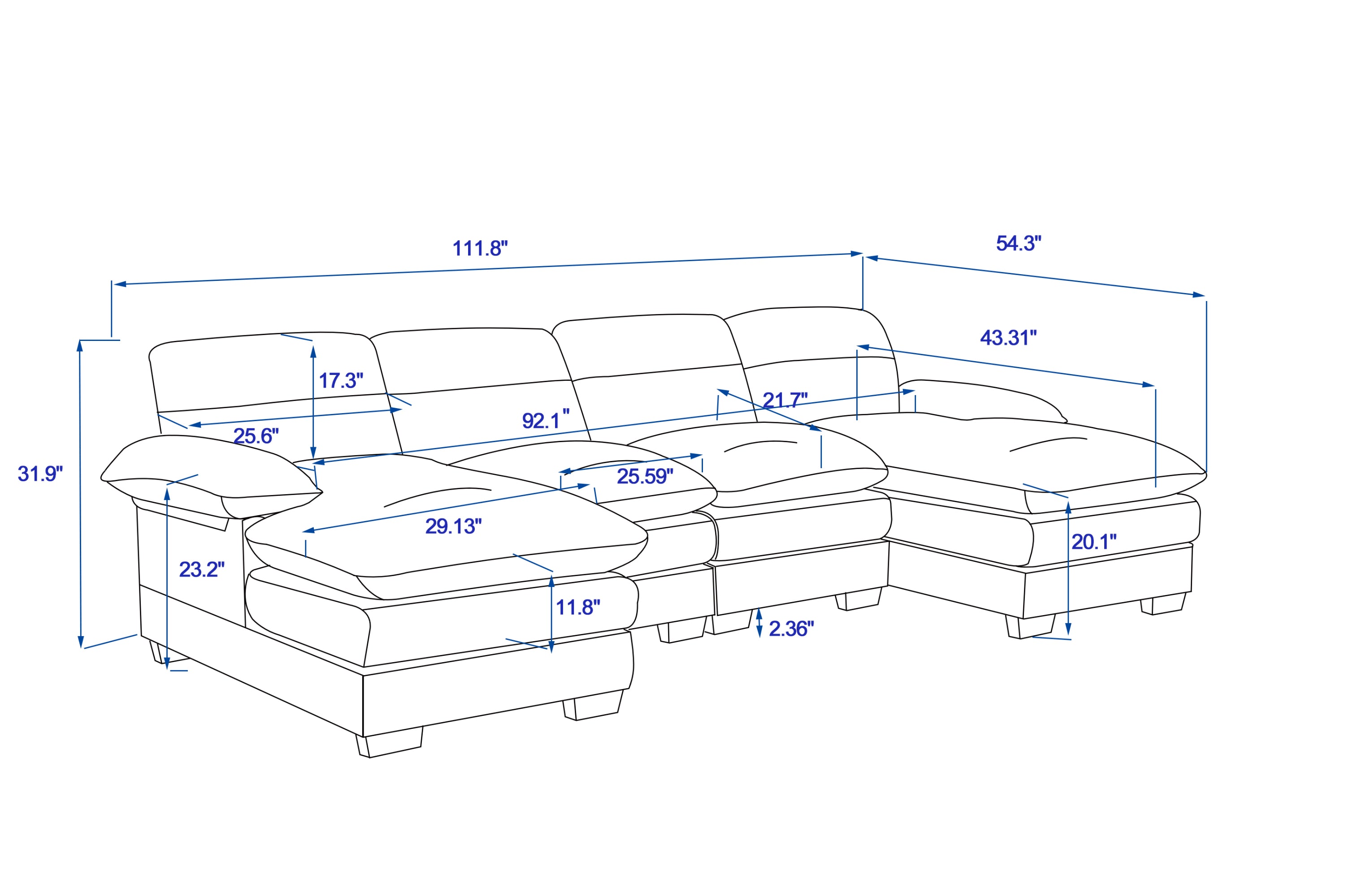 U-shaped profile sofa, including two single seats and two chaise, modular sofa, Chenille sofa,Orange