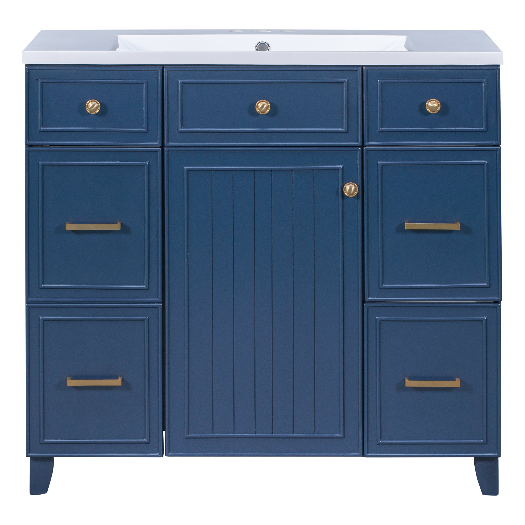 36" Bathroom Vanity Cabinet with Sink Top Combo Set, Navy Blue, Single Sink, Shaker Cabinet with Soft Closing Door and Drawer