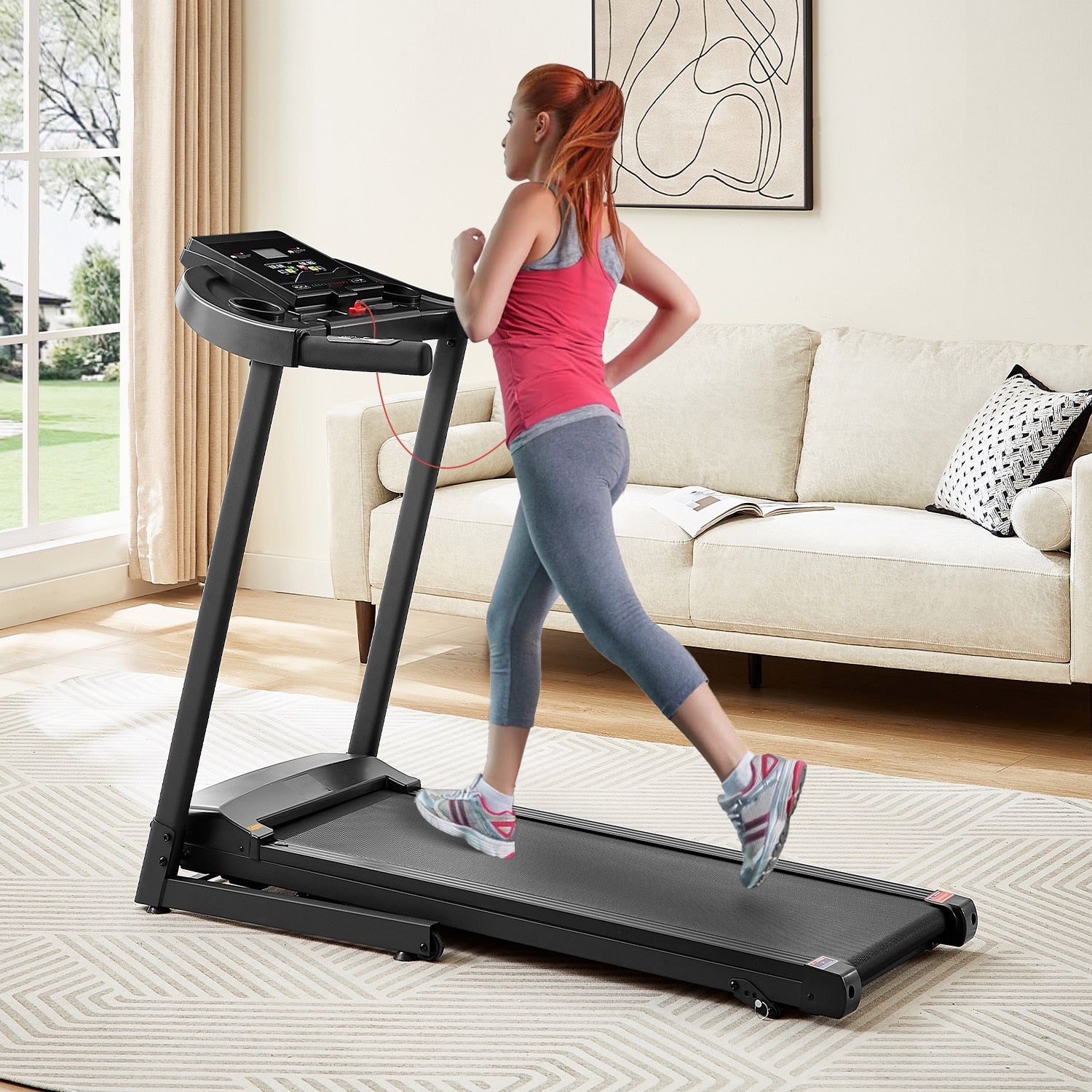 Treadmills - 2.5 HP hydraulic folding removable treadmill with 3-speed incline adjustment, 12 preset programs, 3 countdown modes, heart rate, bluetooth and more, suitable for home and gym use