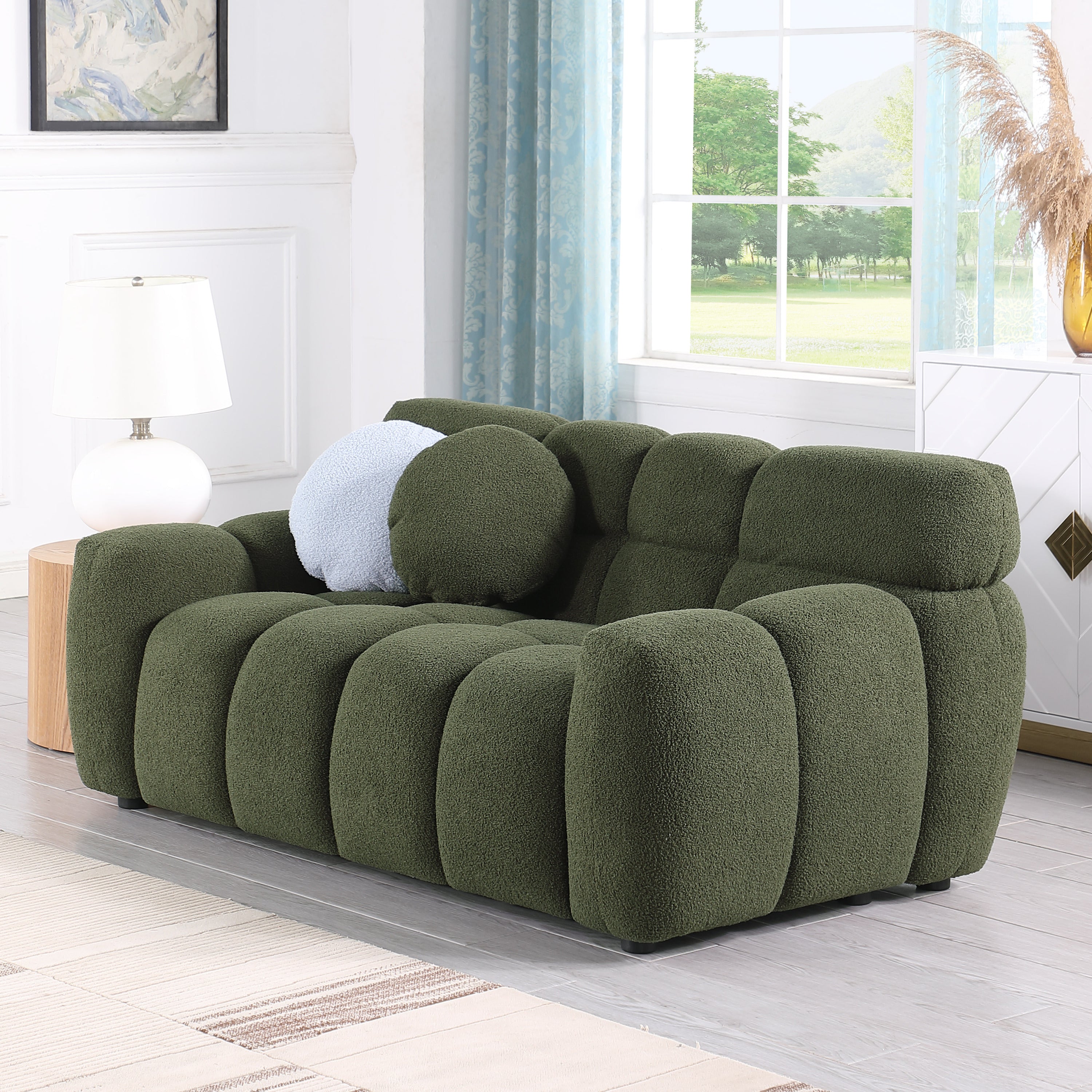 sofa and loveseater ,human body structure for USA people,  marshmallow sofa,boucle sofa ,OLIVE GREEN BOUCLE