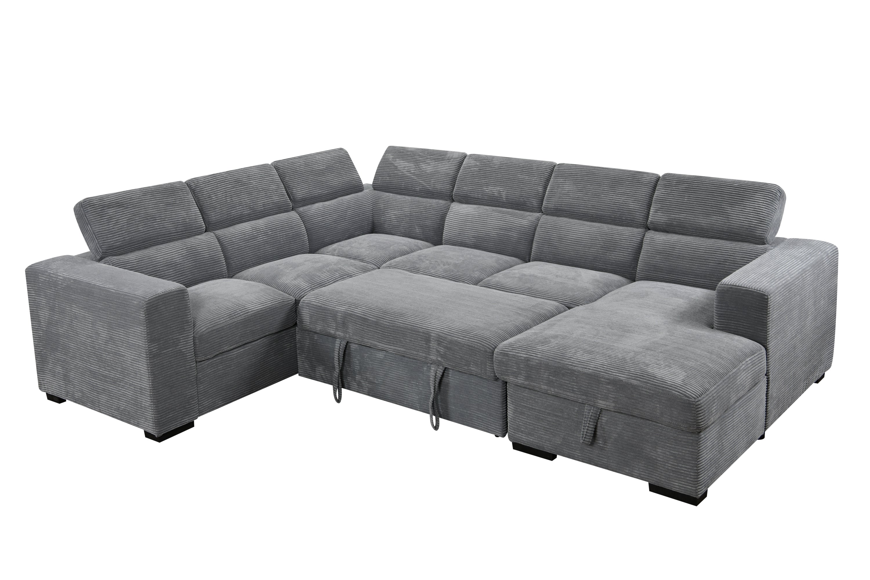 123" Oversized Modern U-Shaped 7-seat Sectional Sofa Couch with Adjustable Headrest, Sofa Bed with Storage Chaise,Pull Out Couch Bed for Living Room ,Dark Gray