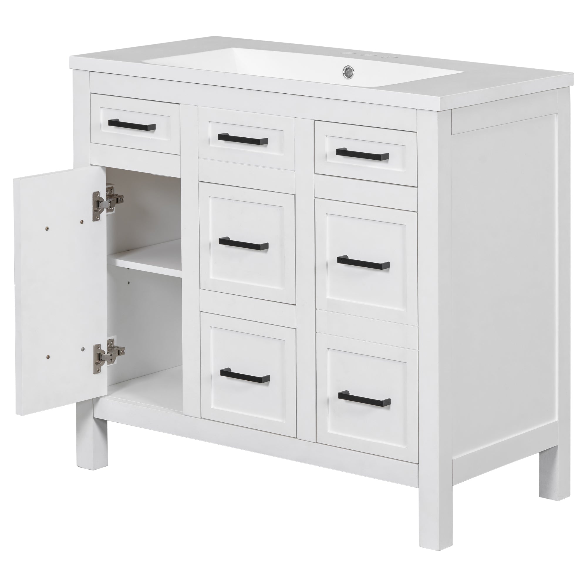 36" Bathroom Vanity Cabinet with Resin Integrated Sink - 4 Drawers, 2 Doors