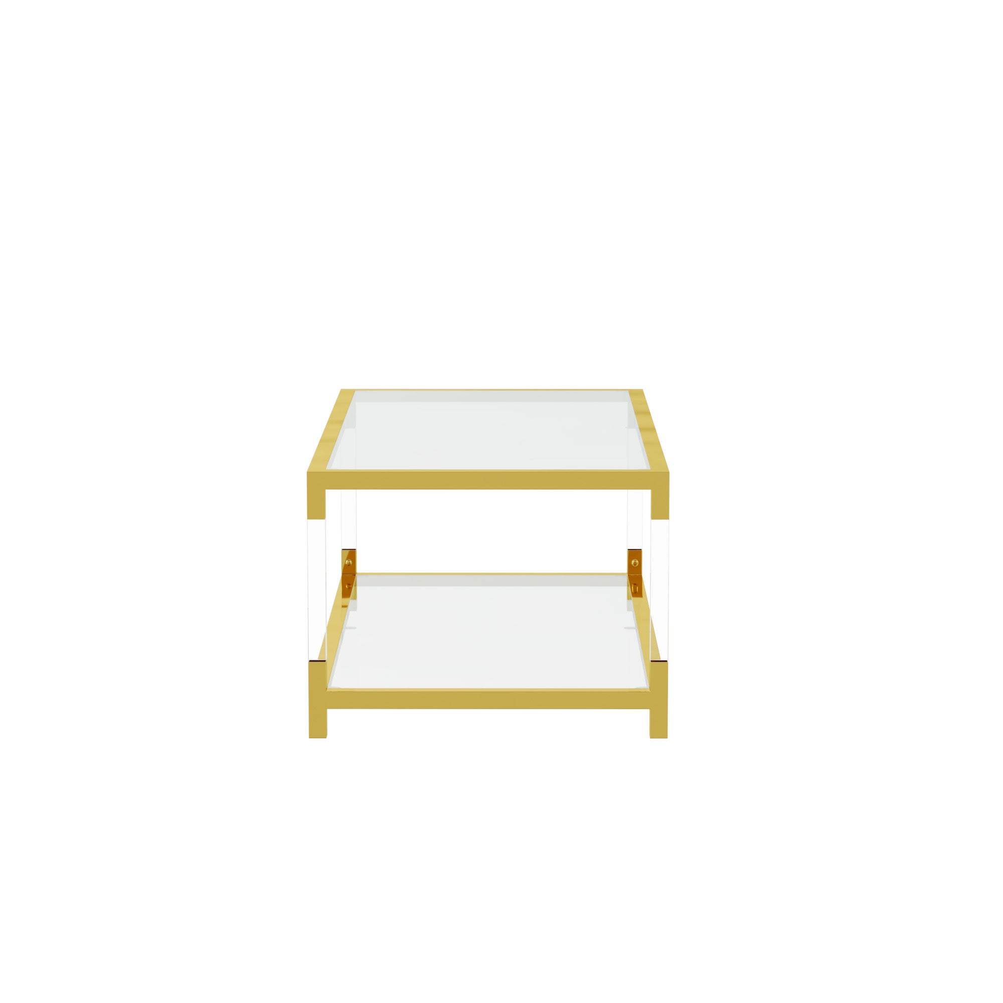 Modern minimalist living room furniture set, stylish transparent acrylic leg coffee table, square edge table, tempered glass face tea table combination gold end table