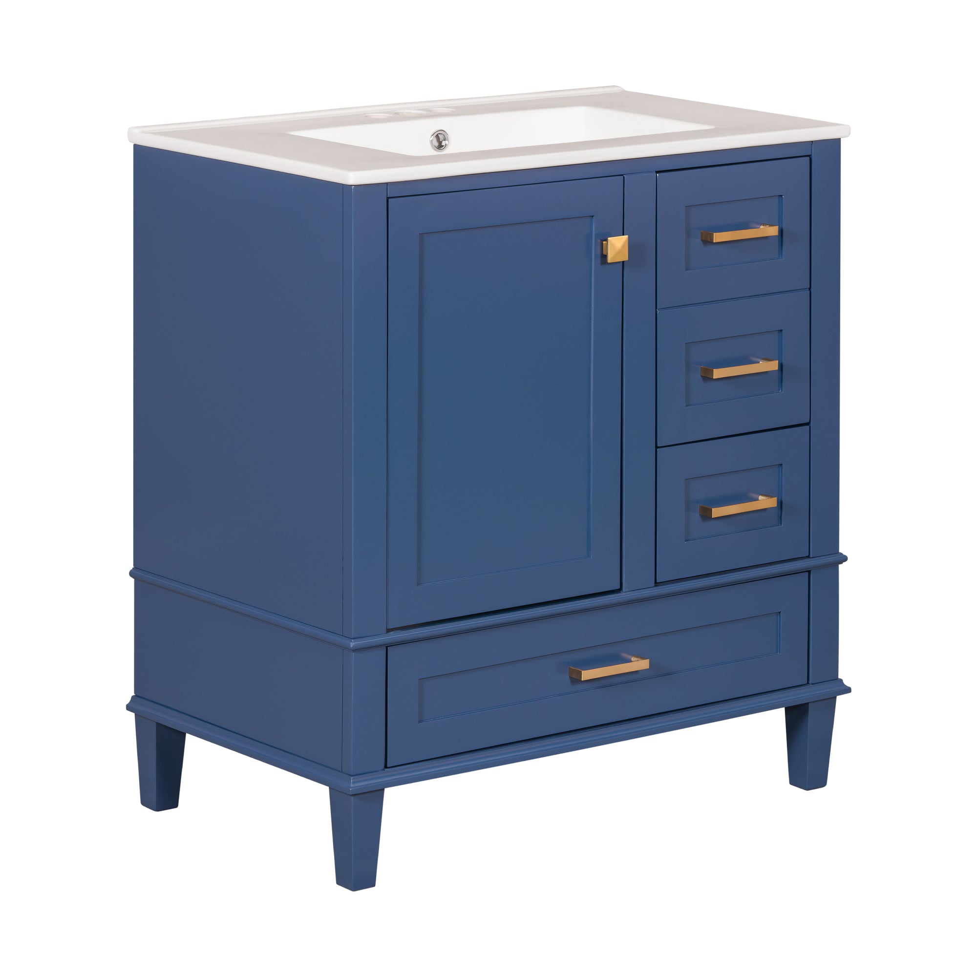 30" Bathroom Vanity , Modern Bathroom Cabinet with Sink Combo Set, Bathroom Storage Cabinet with a Soft Closing Door and 3 Drawers, Solid Wood Frame(Blue)