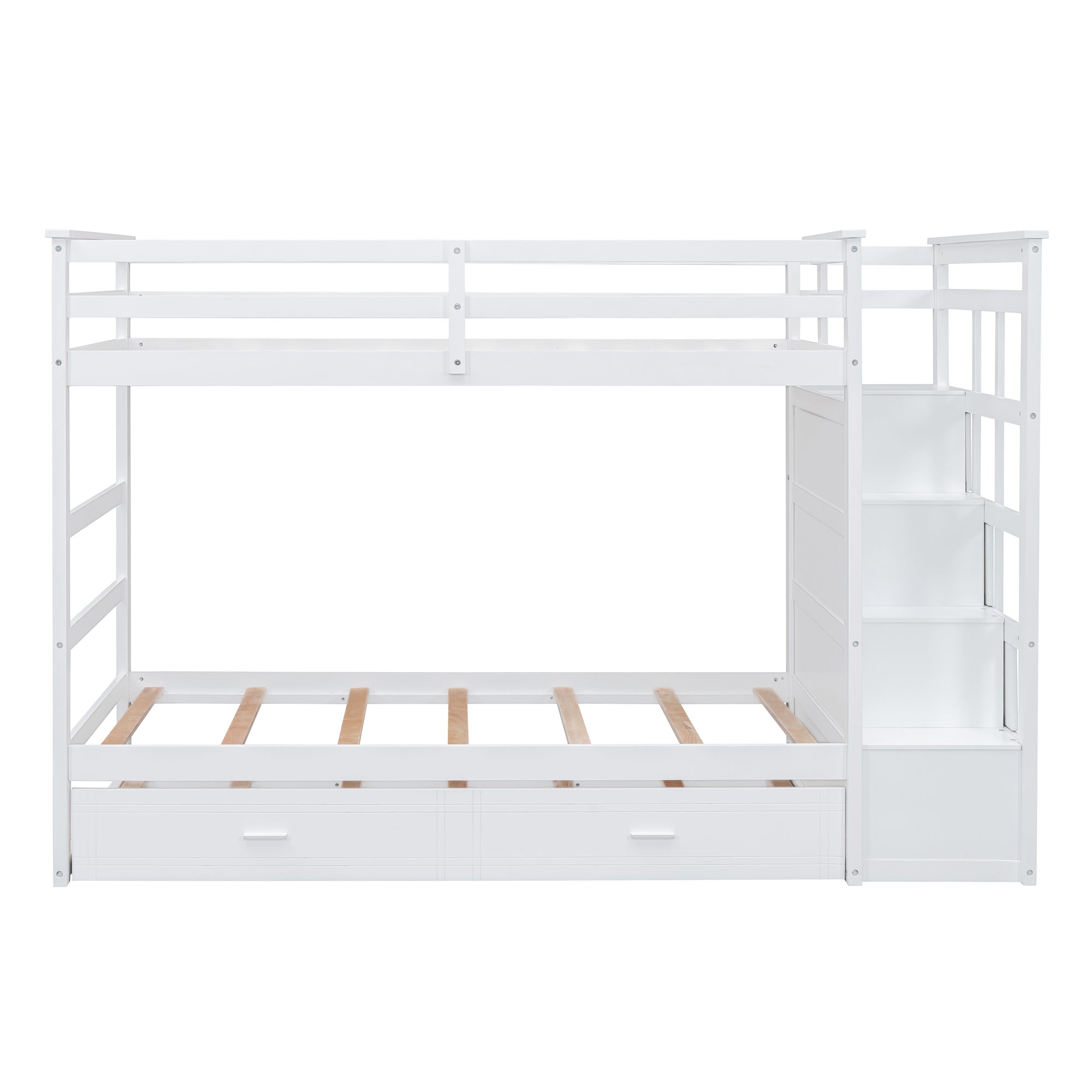 Twin Over Twin Bunk Bed with Trundle and Staircase,White(OLD SKU:LT000068AAK)