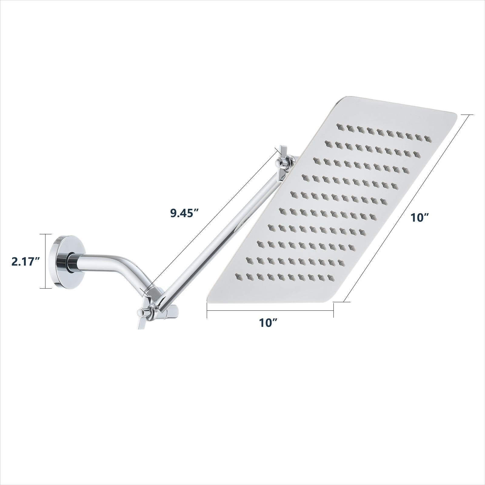 Chrome 10" Square Rainfall & High Pressure Stainless Steel Bath Shower head