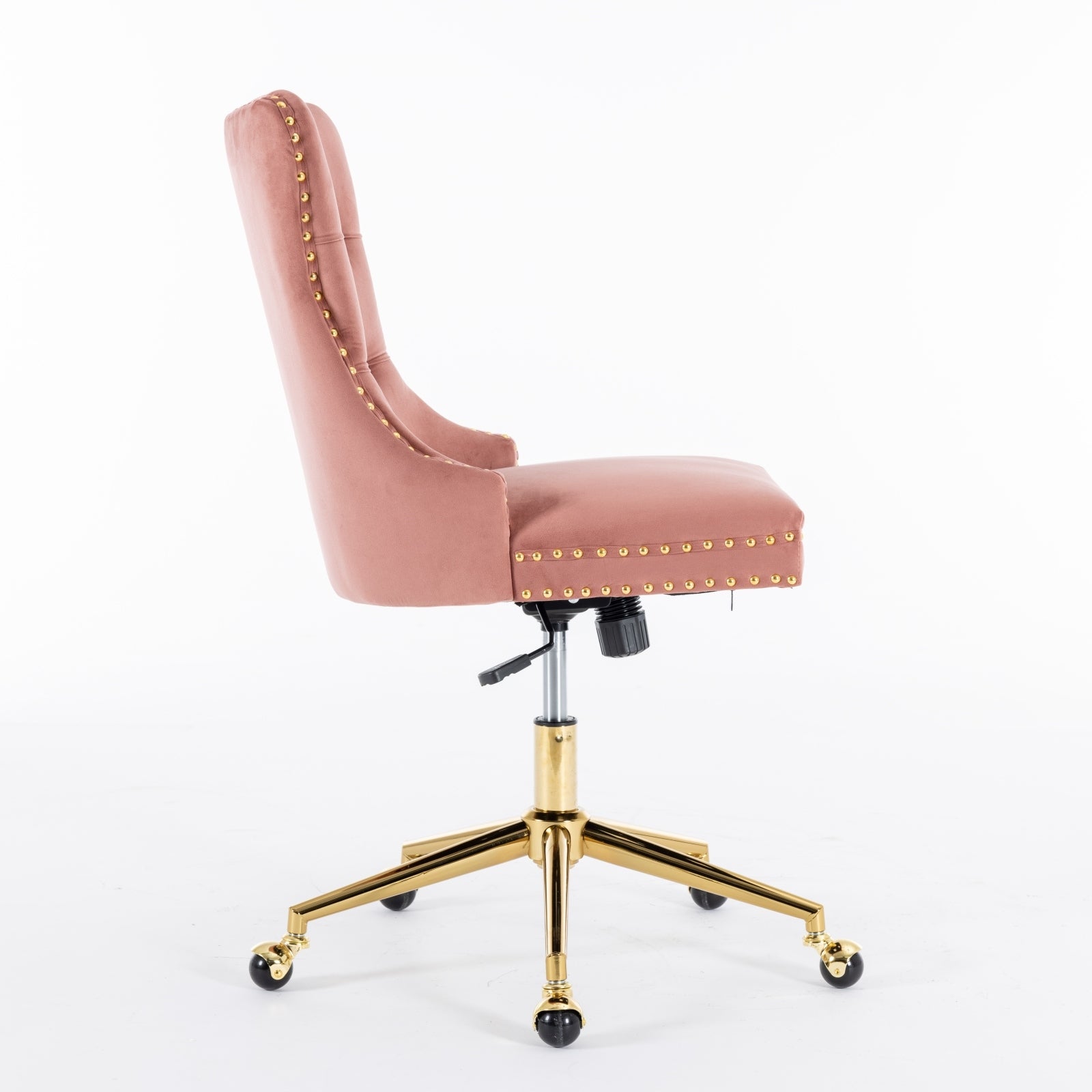 A&A Furniture Office Chair,Velvet Upholstered Tufted Button Home Office Chair with Golden Metal Base,Adjustable Desk Chair Swivel Office Chair (Pink)