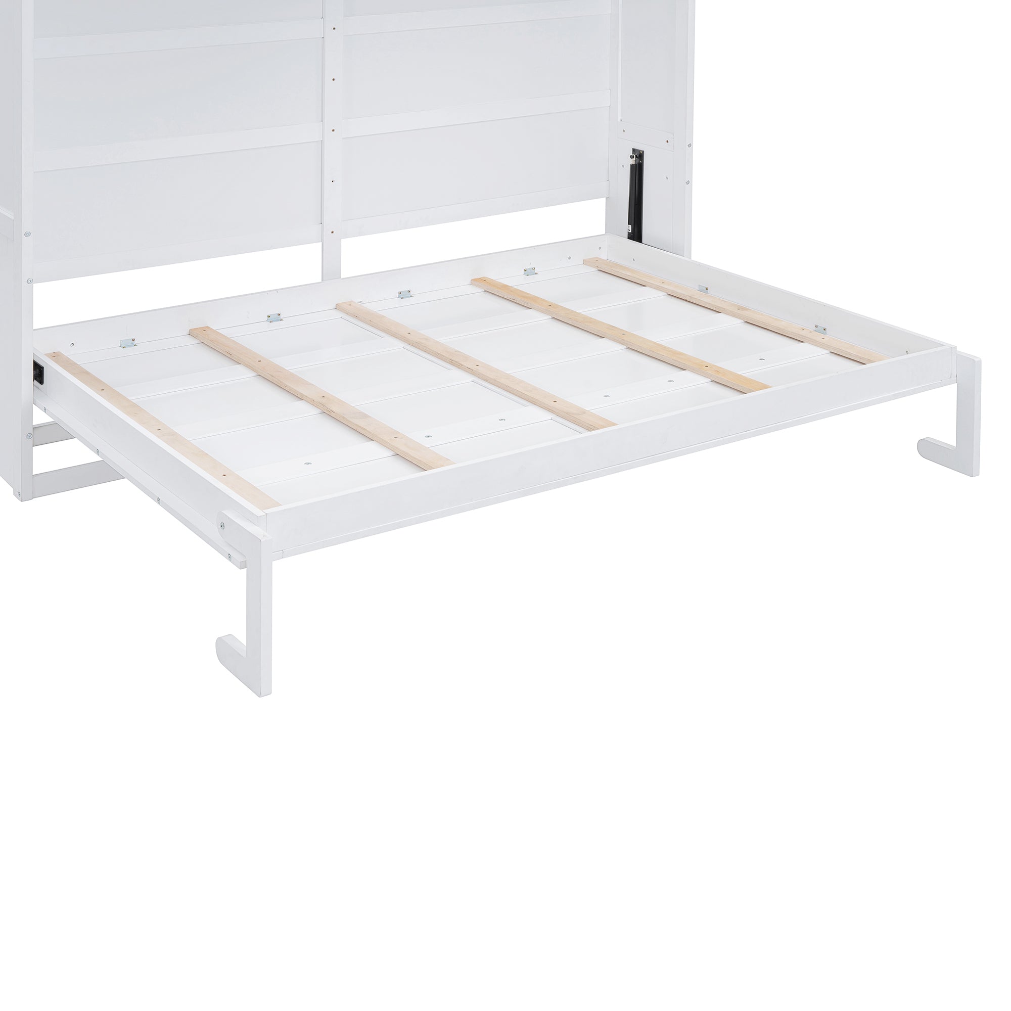 Queen Size Murphy Bed Wall Bed with Top Cabinets,White